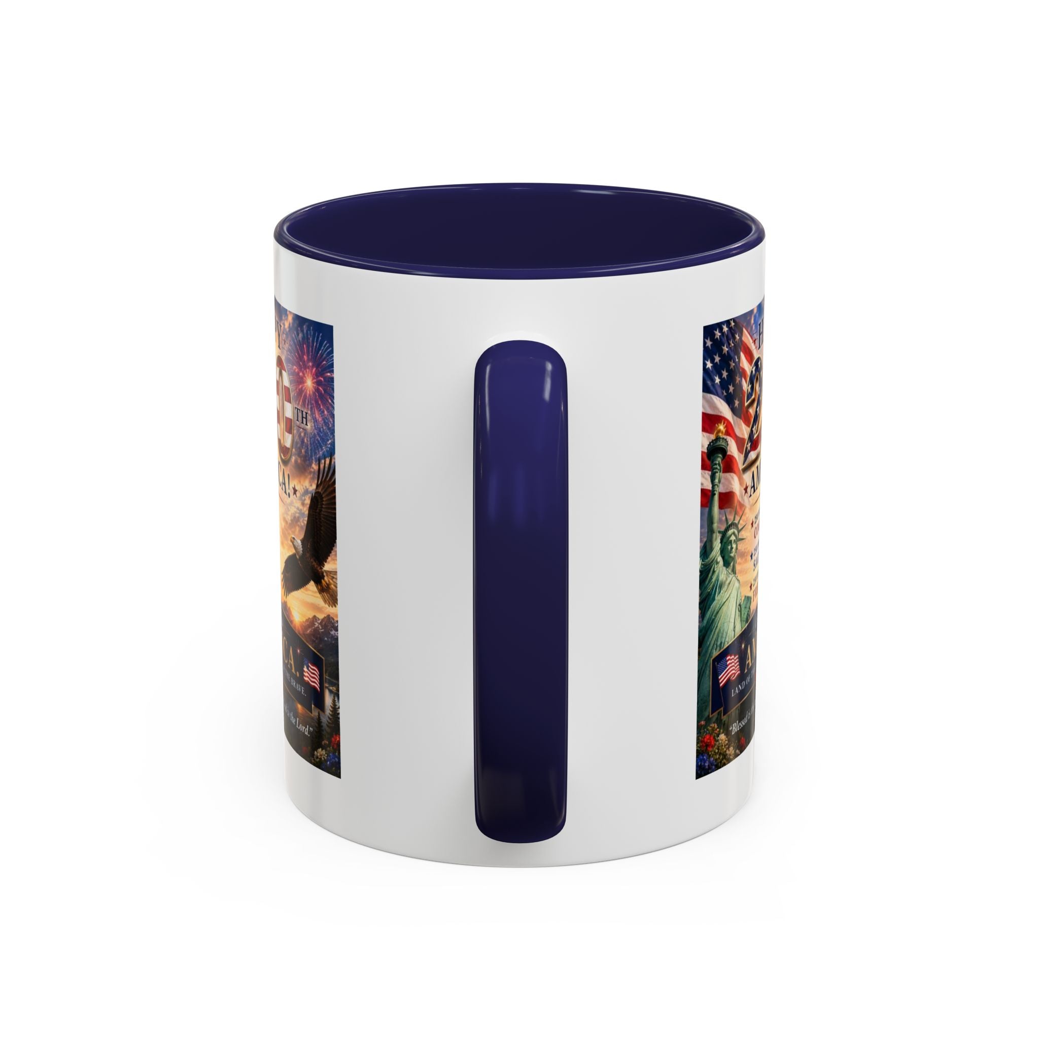 Happy 250th America Coffee Mug — Patriotic Statue of Liberty & Eagle 4th of July Gift