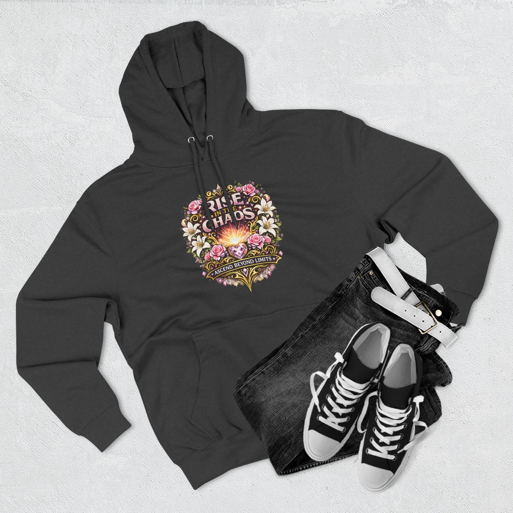 Floral 'Rise from Chaos' Hoodie — Vintage Crest Graphic Pullover
