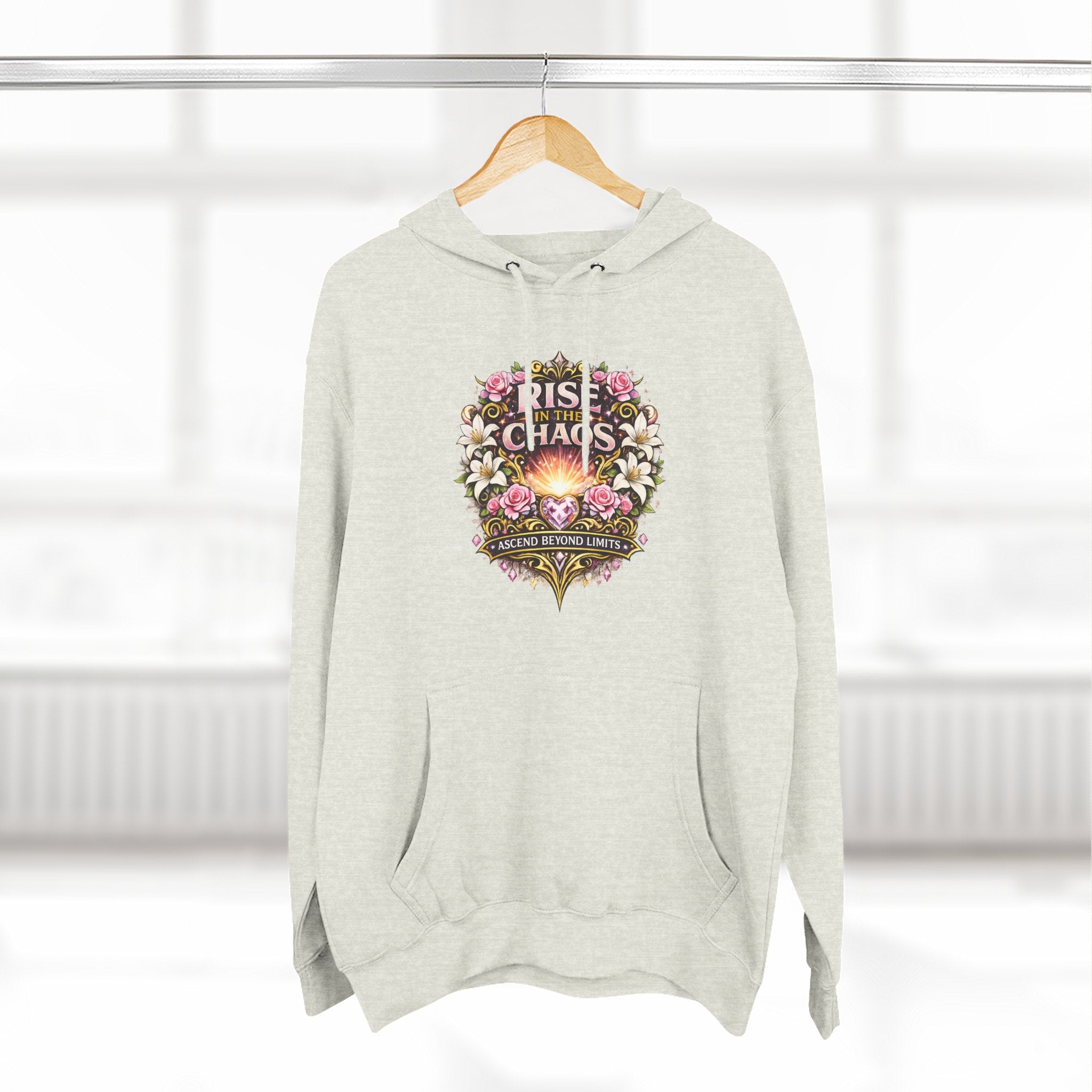 Floral 'Rise from Chaos' Hoodie — Vintage Crest Graphic Pullover