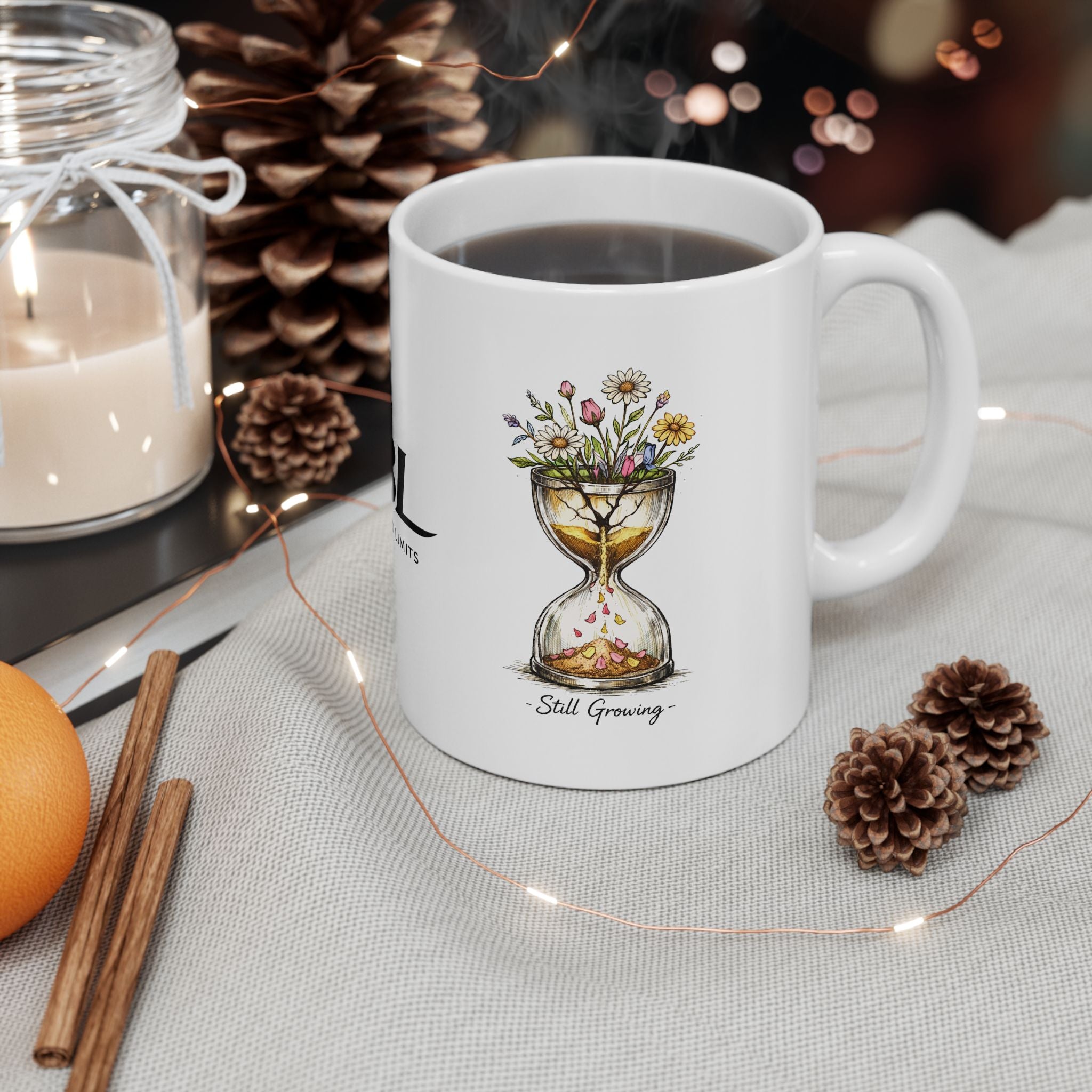 Floral hourglass Ceramic Mug — Day of the Dead Skull Coffee Cup (11oz, 15oz)