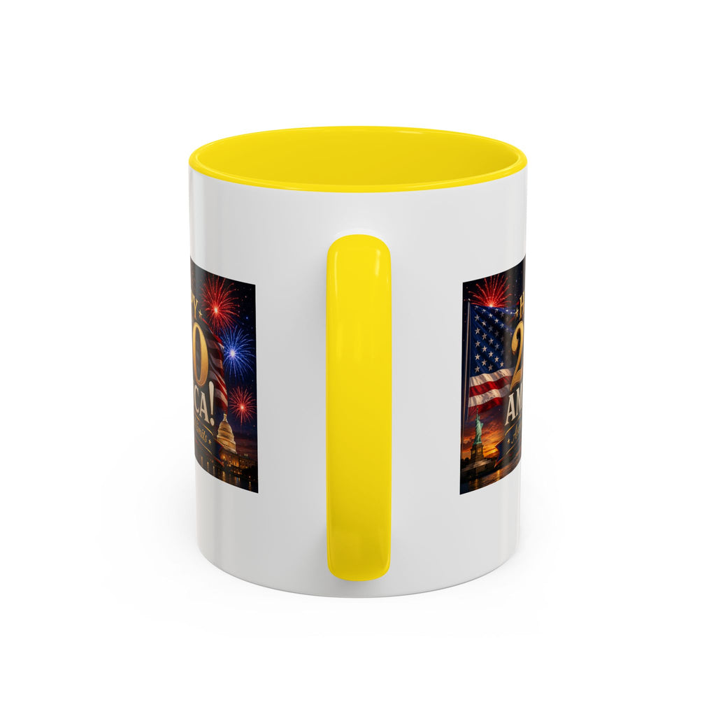 Happy 250 America Accent Coffee Mug — Patriotic Fireworks & Flag 11/15oz