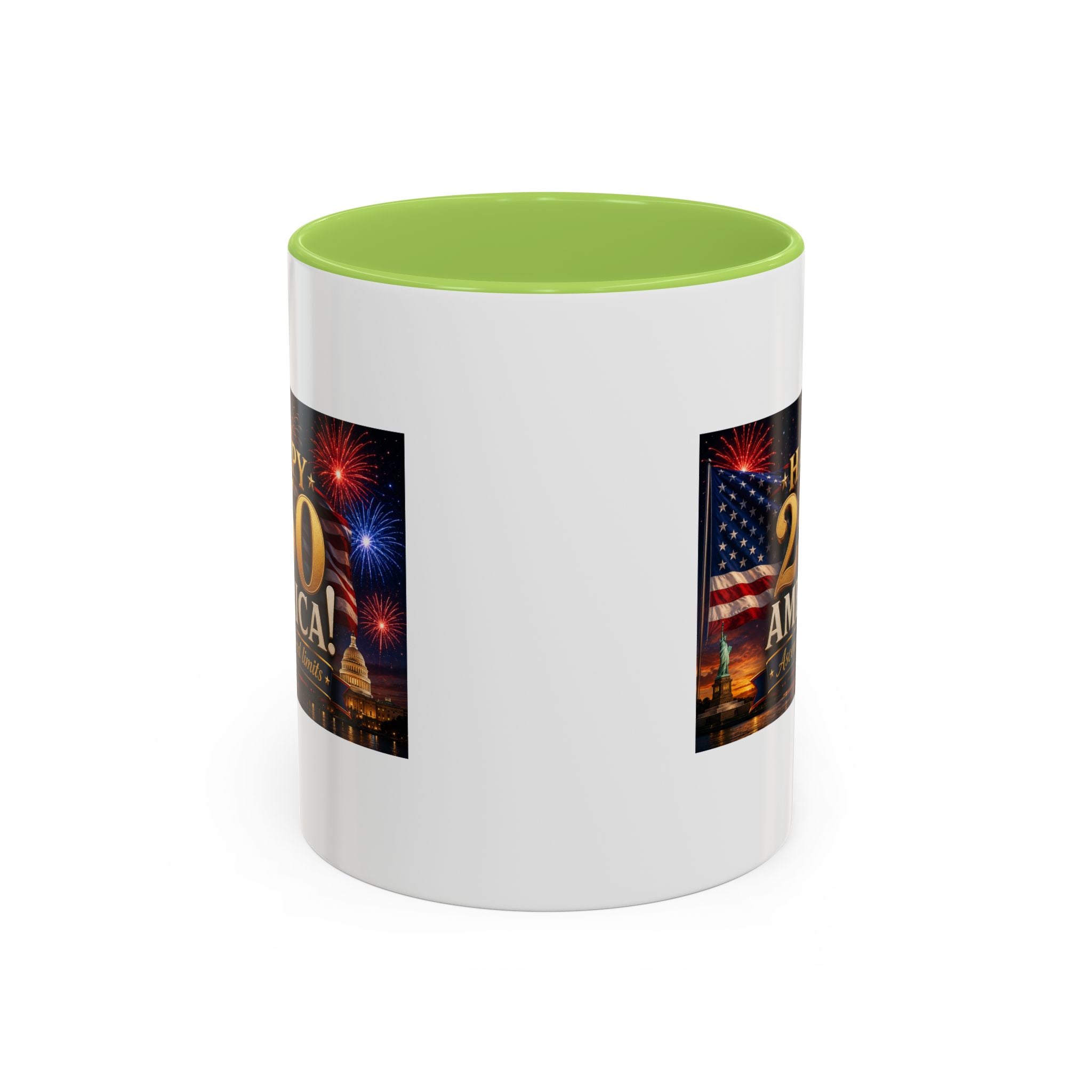 Happy 250 America Accent Coffee Mug — Patriotic Fireworks & Flag 11/15oz