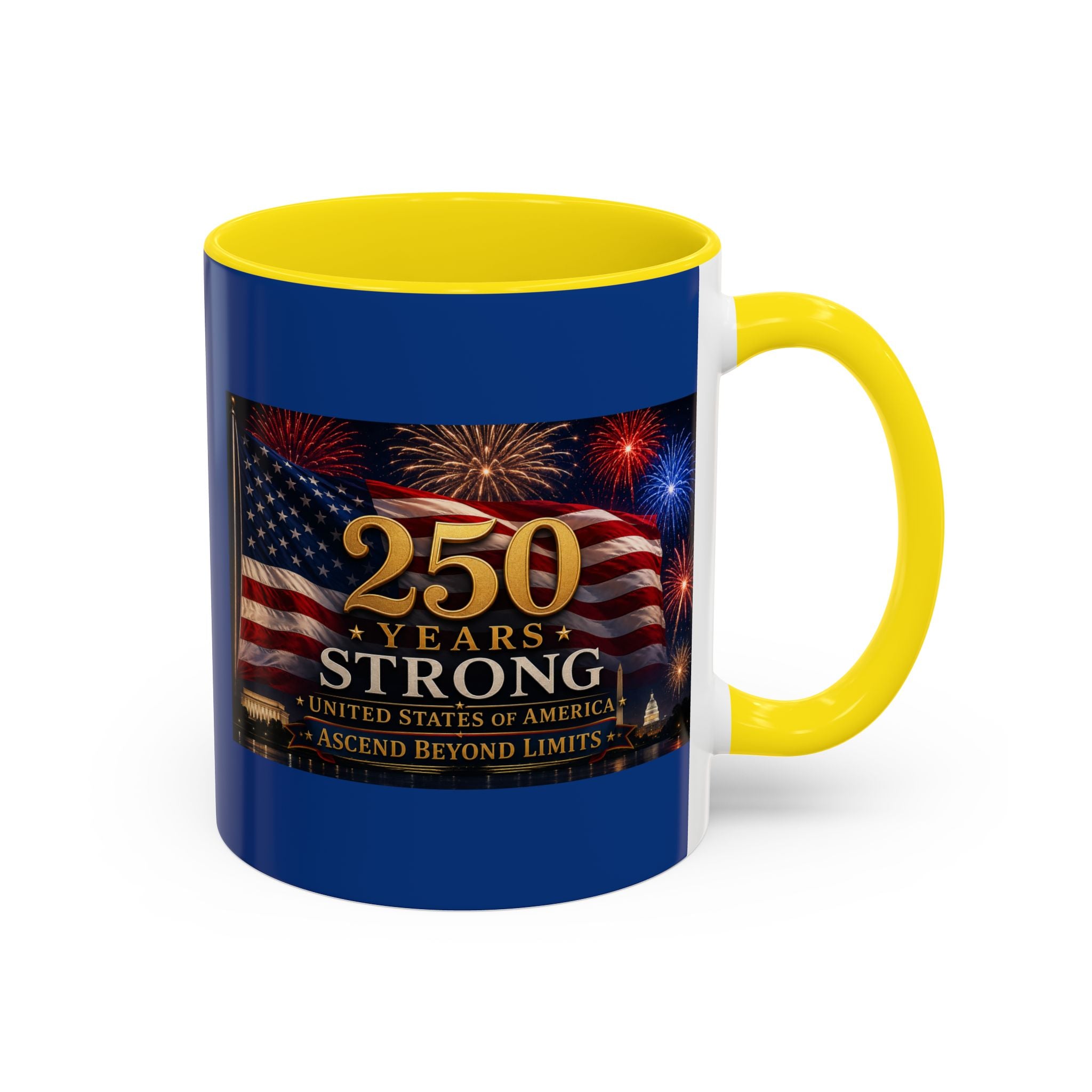 250 Years America Strong Coffee Mug — Patriotic USA Anniversary 11/15oz