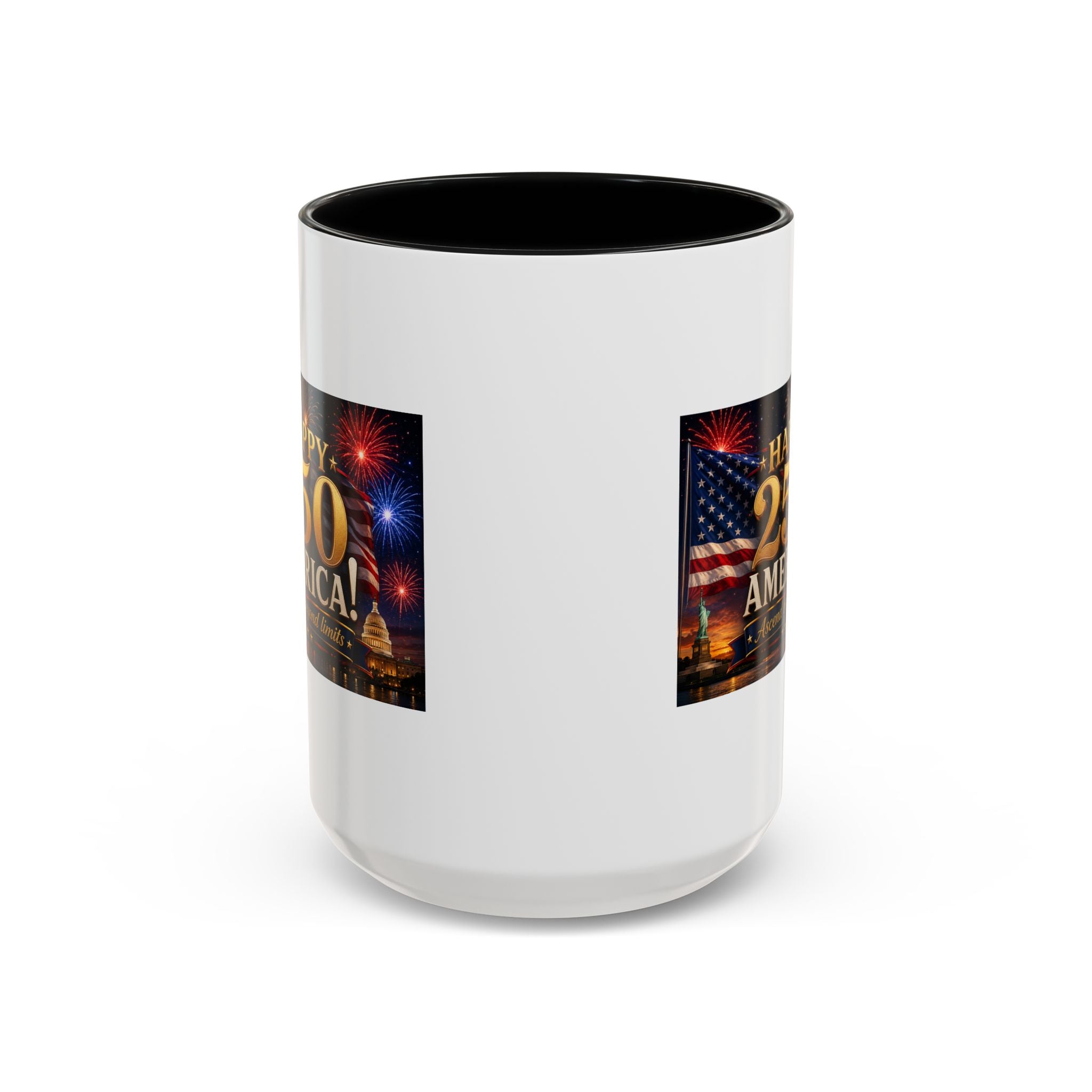 Happy 250 America Accent Coffee Mug — Patriotic Fireworks & Flag 11/15oz
