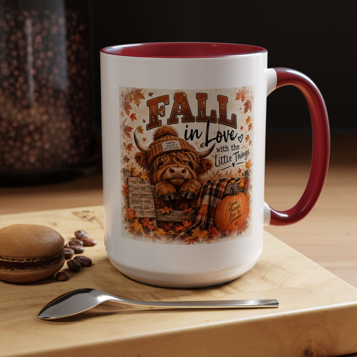 Fall in Love With the Little Things — Highland Cow Mug