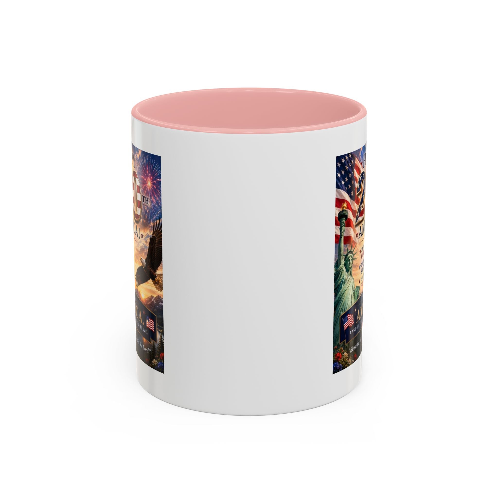 Happy 250th America Coffee Mug — Patriotic Statue of Liberty & Eagle 4th of July Gift