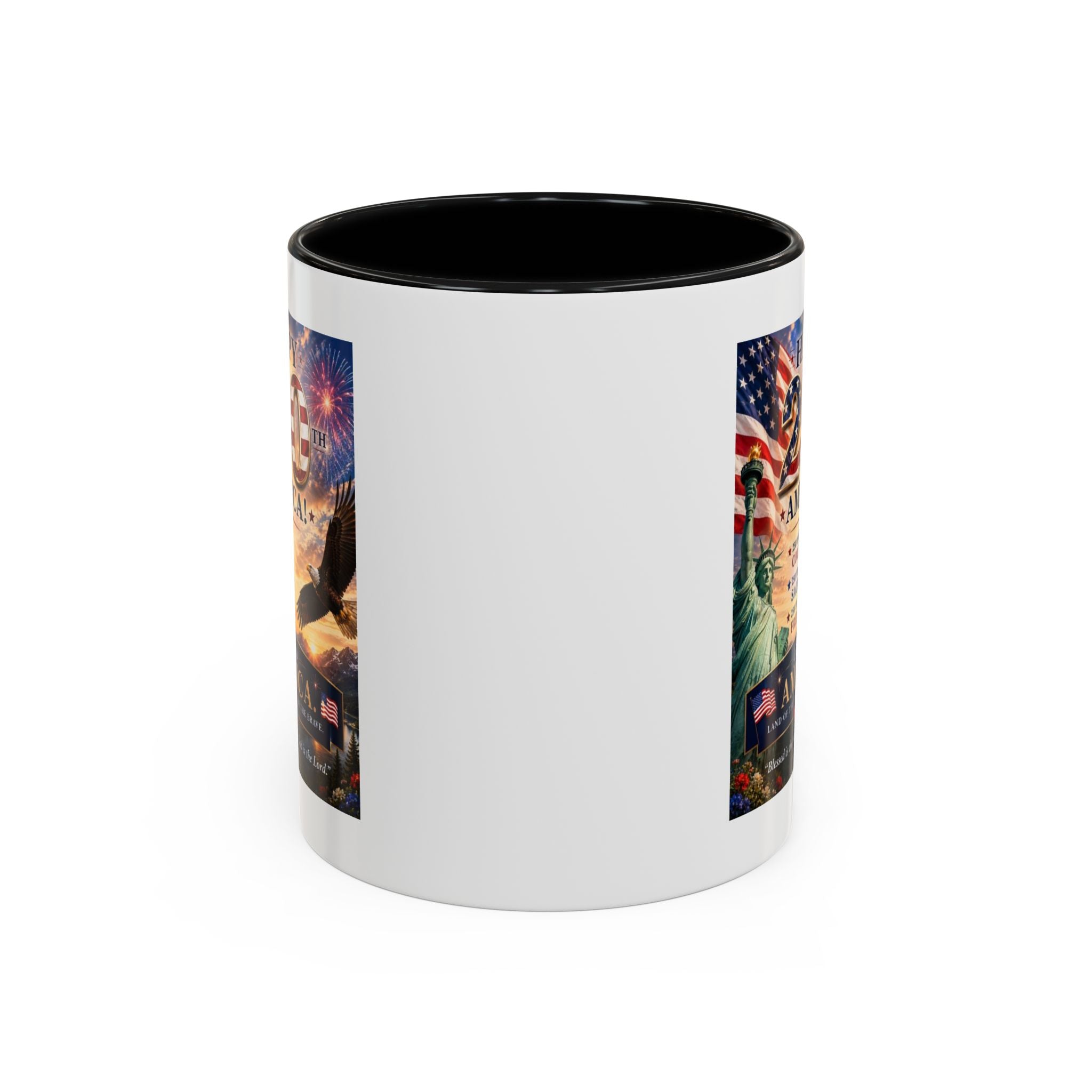 Happy 250th America Coffee Mug — Patriotic Statue of Liberty & Eagle 4th of July Gift