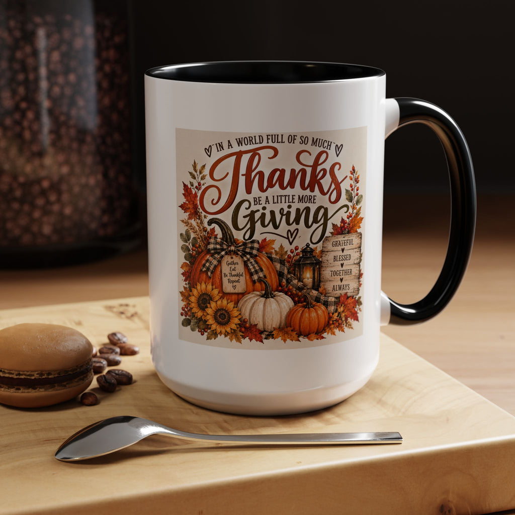 Thanks Be a Little More Giving — Thanksgiving Accent Mug