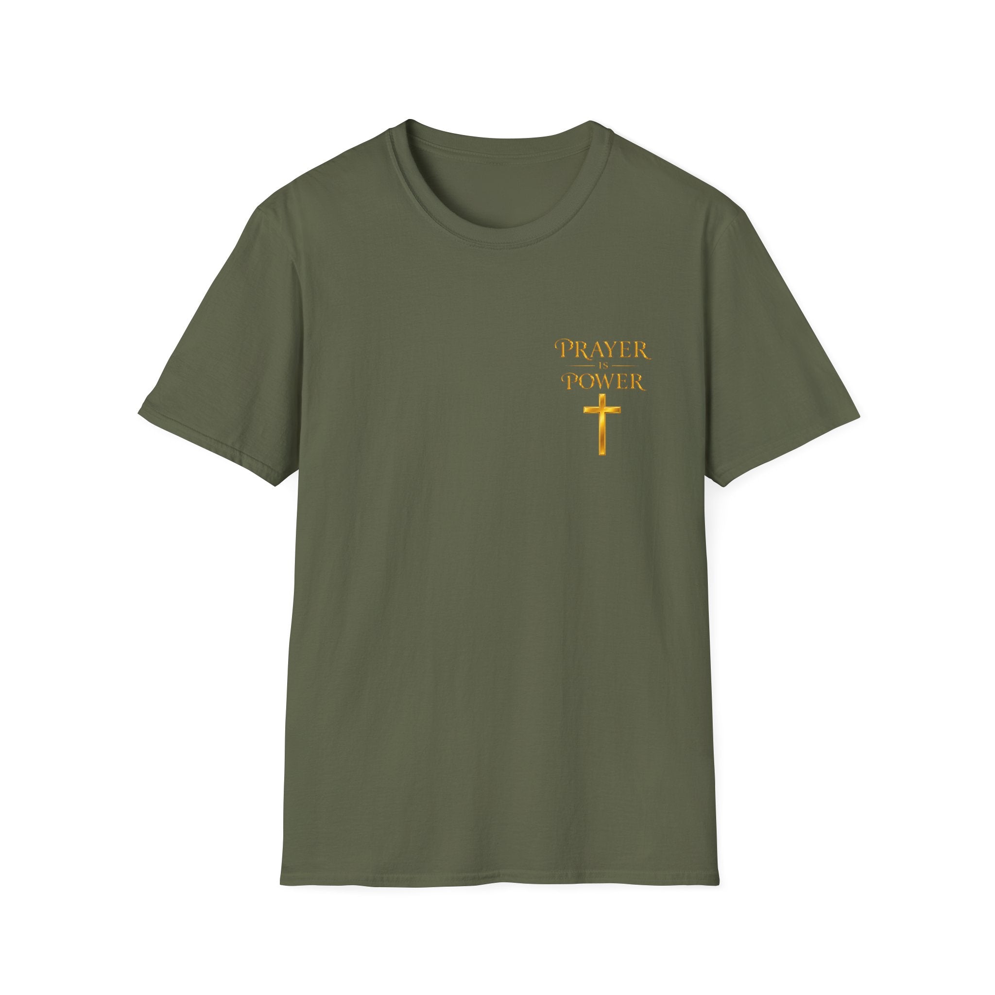 Prayer is  Power T-Shirt — Bible Verse Mark 11:24 on back of shirt