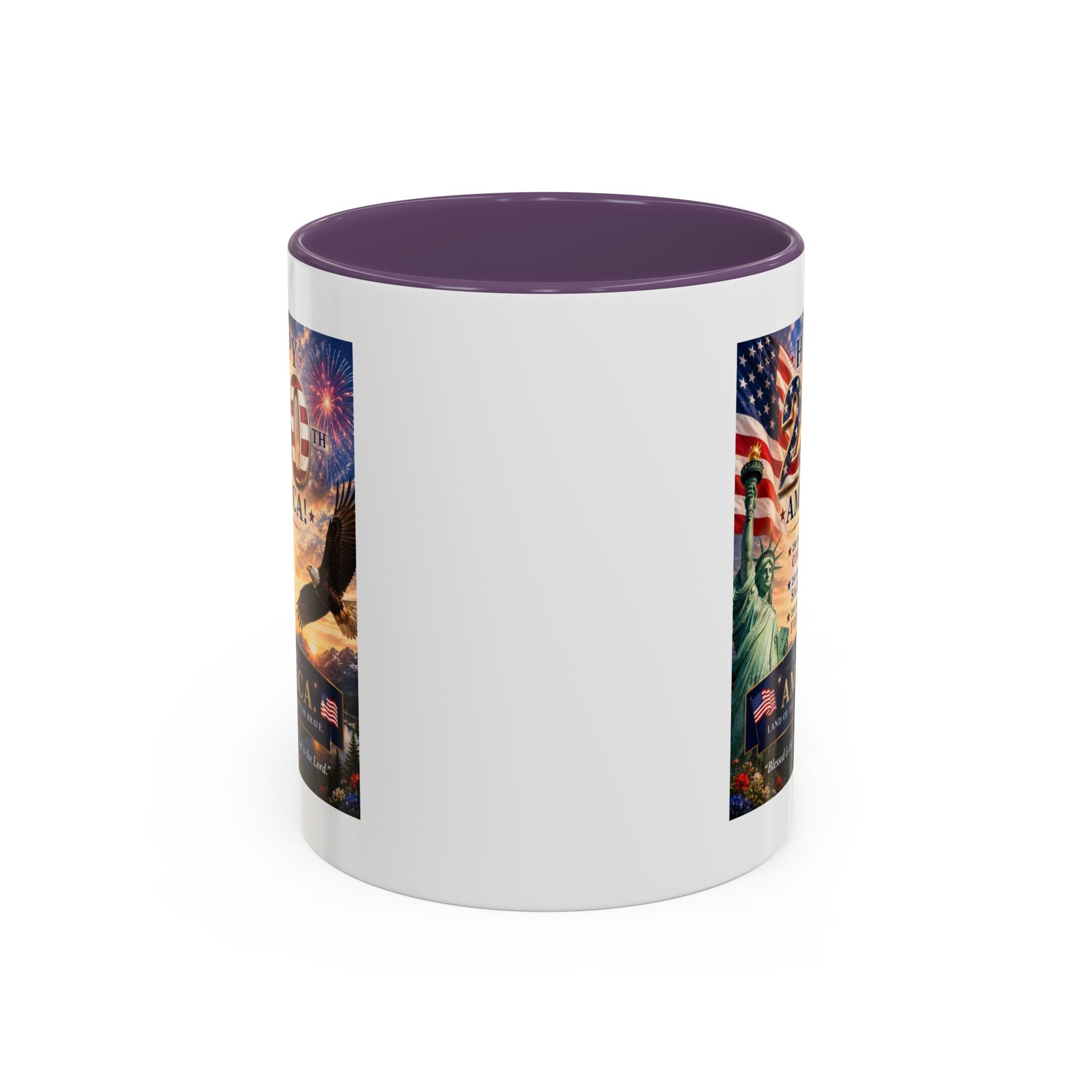 Happy 250th America Coffee Mug — Patriotic Statue of Liberty & Eagle 4th of July Gift