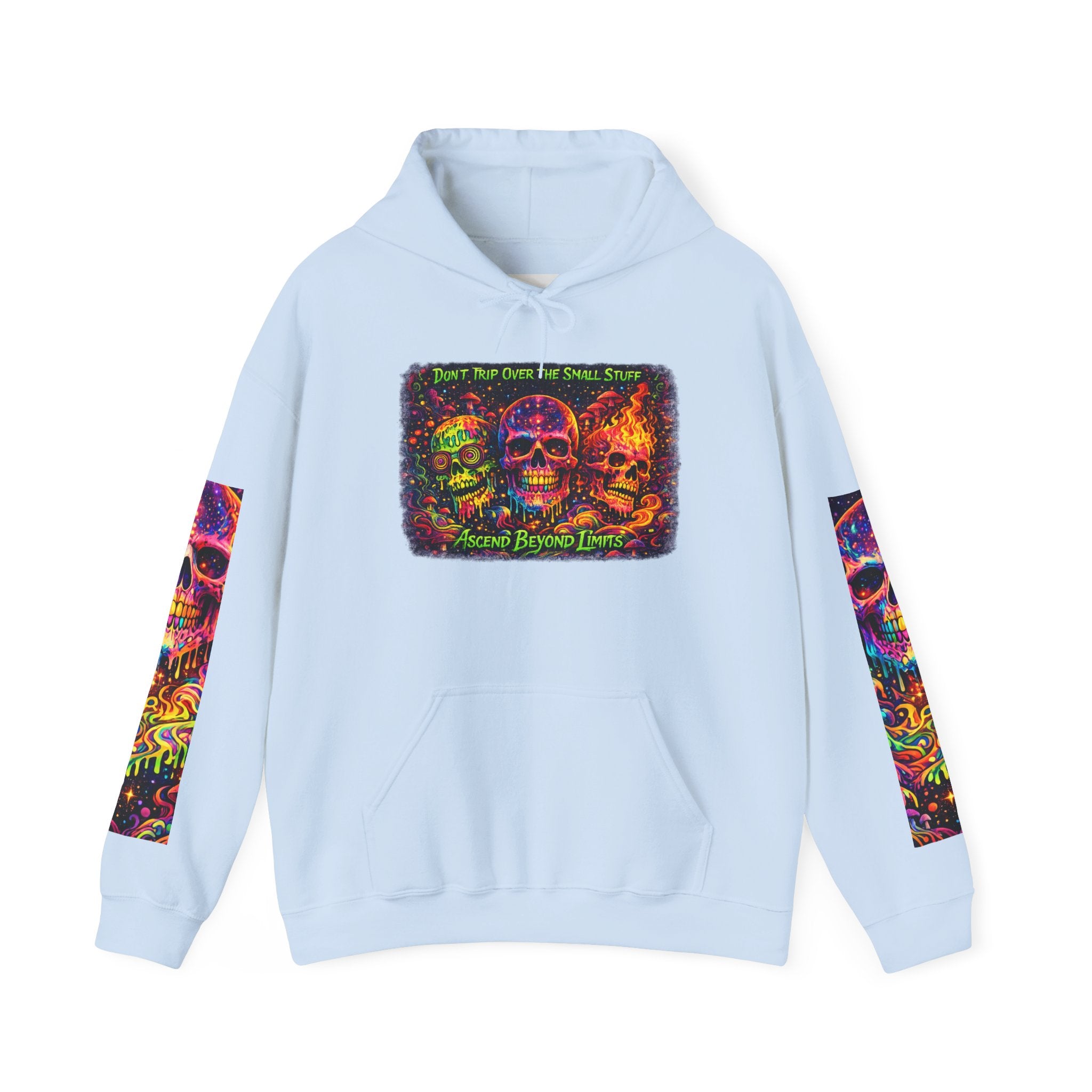 Psychedelic Skull Hoodie – "Faces Beyond Limits" Neon Horror Pullover