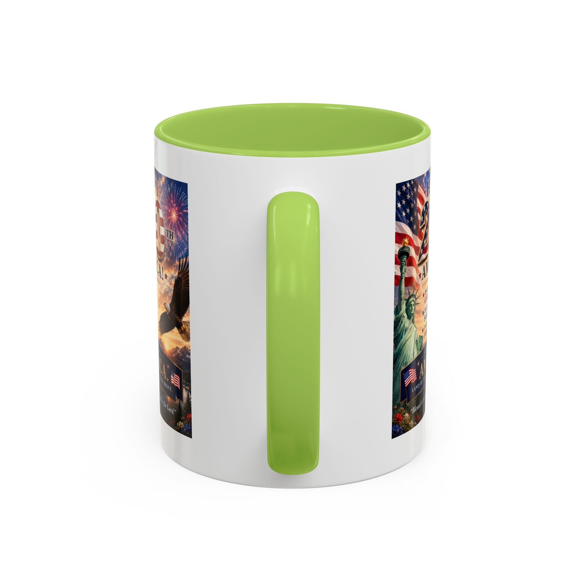 Happy 250th America Coffee Mug — Patriotic Statue of Liberty & Eagle 4th of July Gift