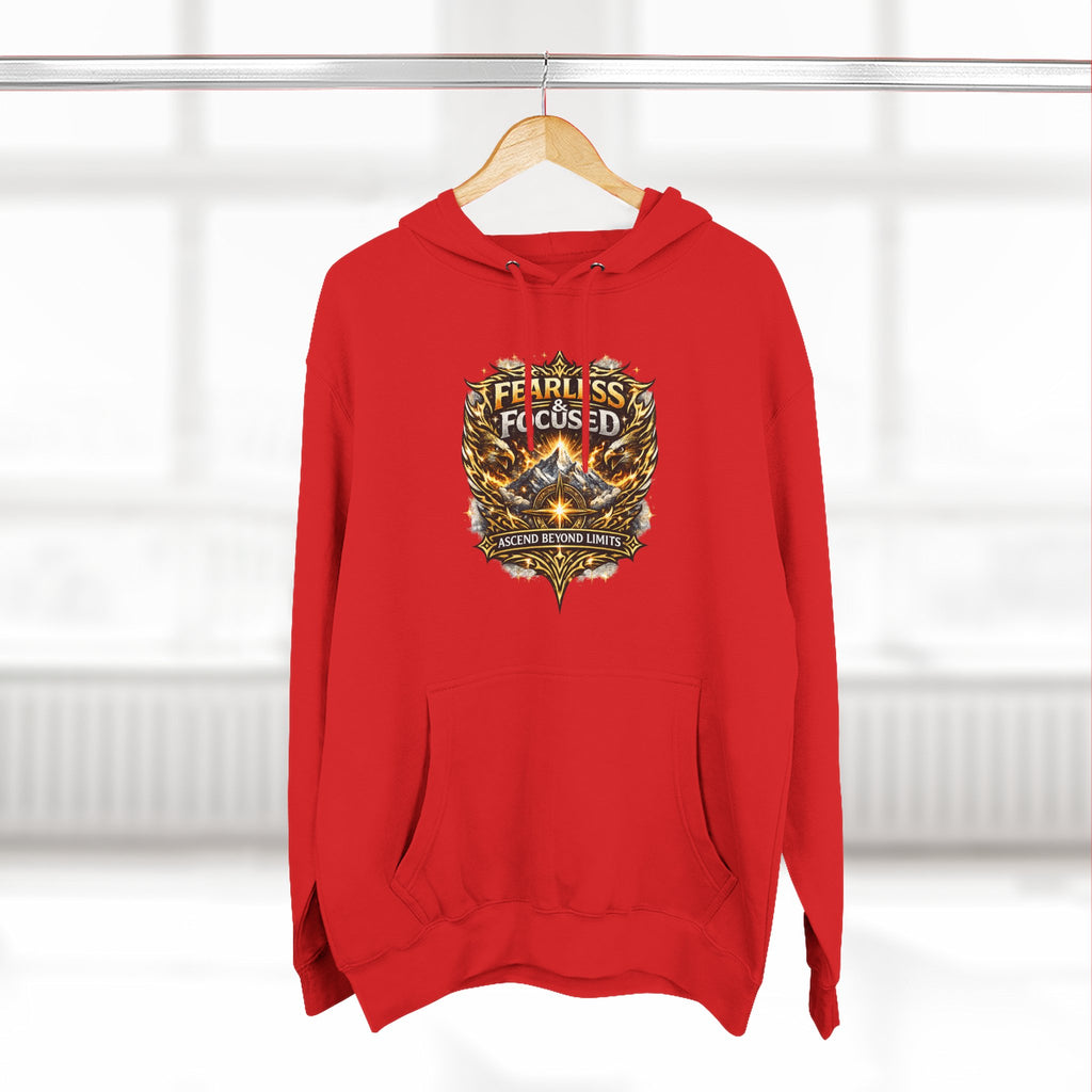 Fearless & Focused Shield Hoodie — Motivational Graphic Pullover