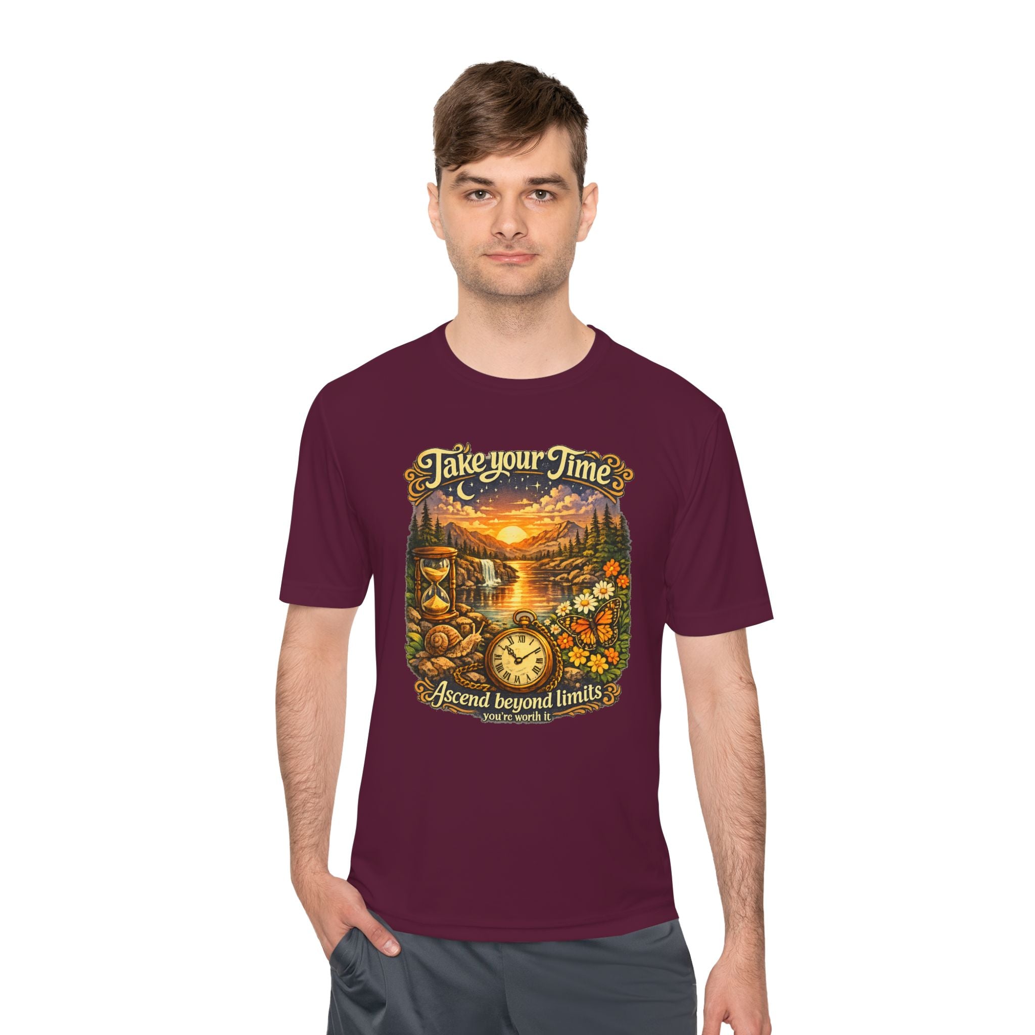 Take Your Time Scenic Tee — 'Take Your Time, Ascend Beyond Limits' Relaxed Vintage Nature Shirt