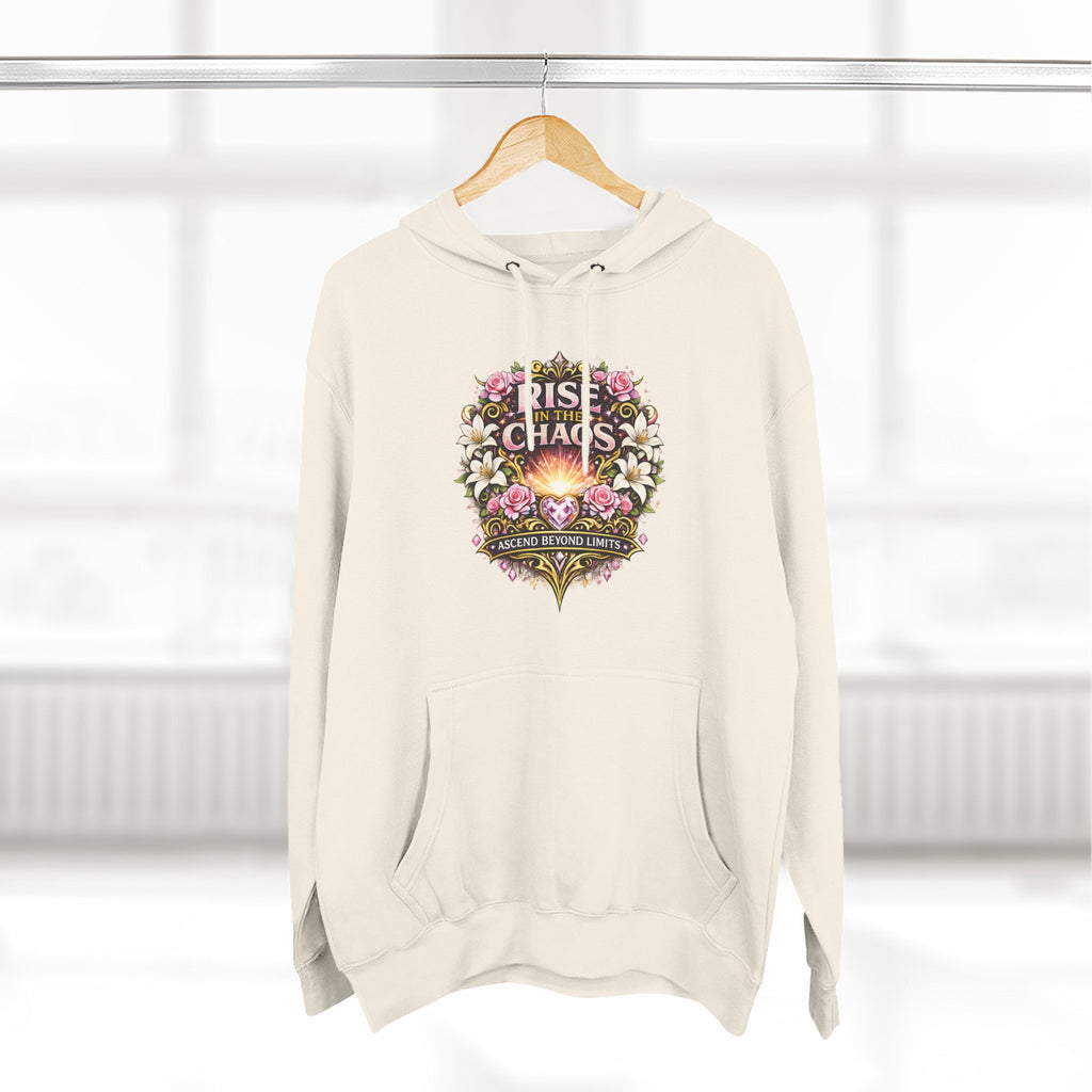 Floral 'Rise from Chaos' Hoodie — Vintage Crest Graphic Pullover