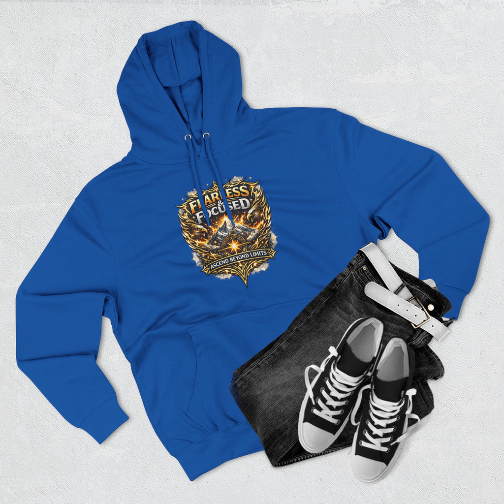 Fearless & Focused Shield Hoodie — Motivational Graphic Pullover
