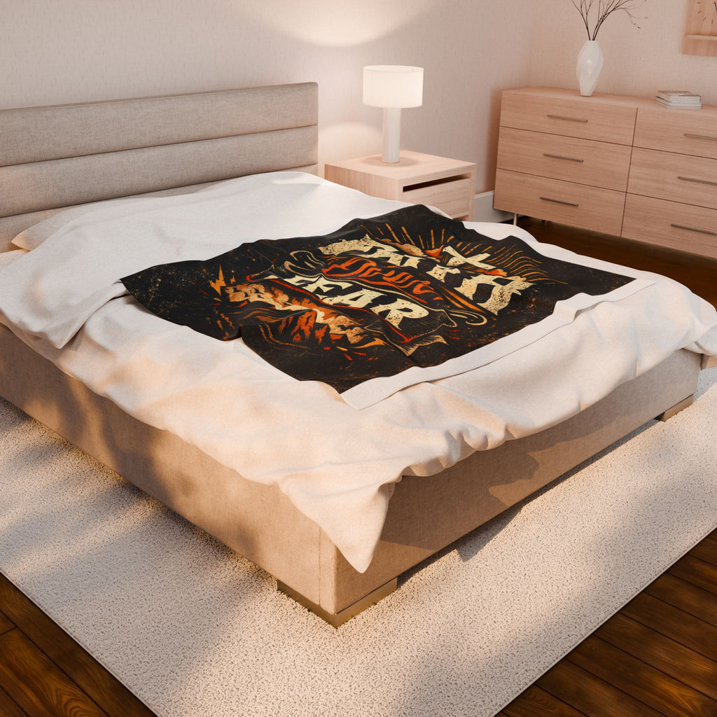 Faith Over Fear Velveteen Plush Blanket — Christian Inspirational Throw