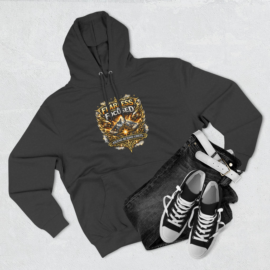 Fearless & Focused Shield Hoodie — Motivational Graphic Pullover