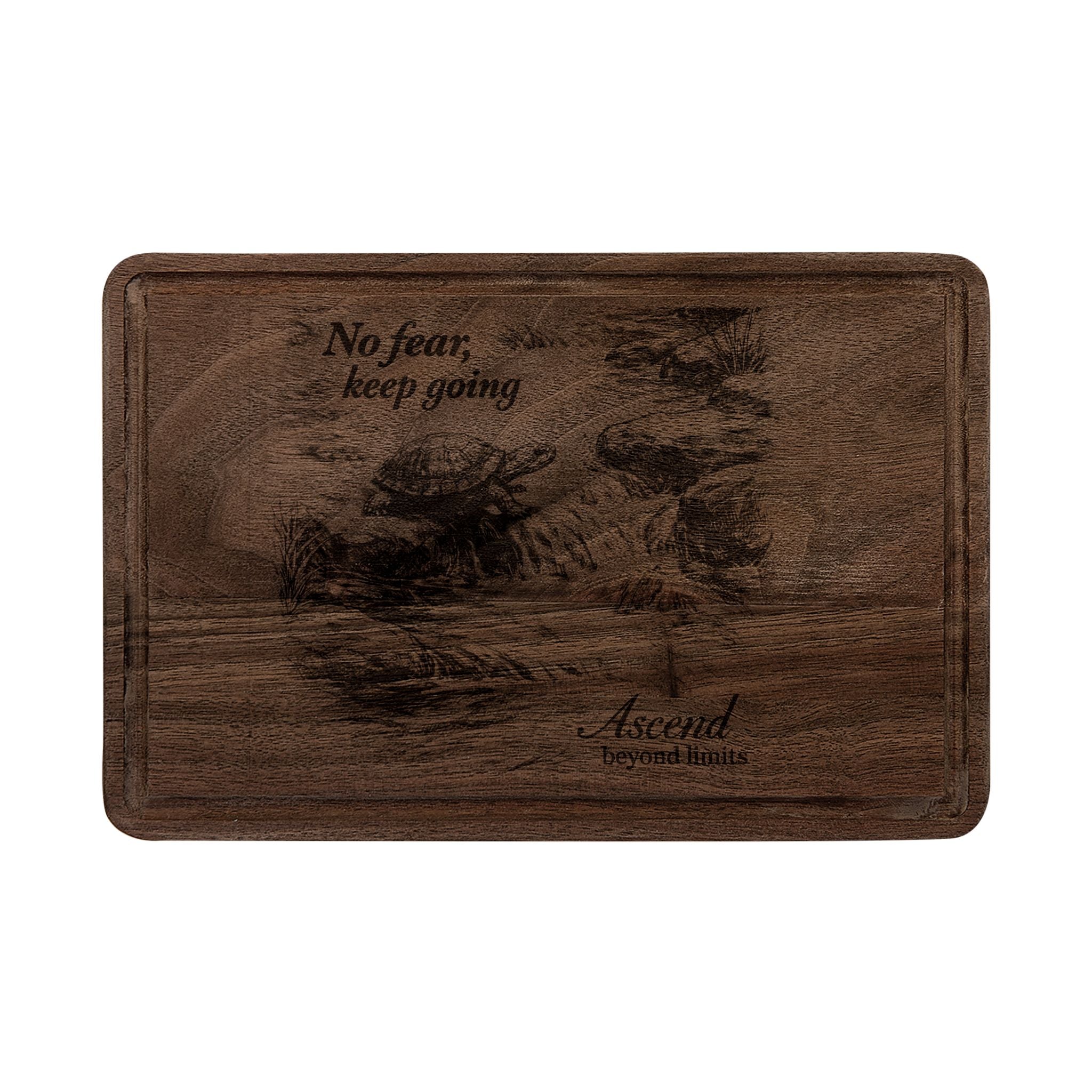 9in x 6in Engraved Turtle Cutting Board — “No fear, keep going” Motivational Kitchen decor Gift