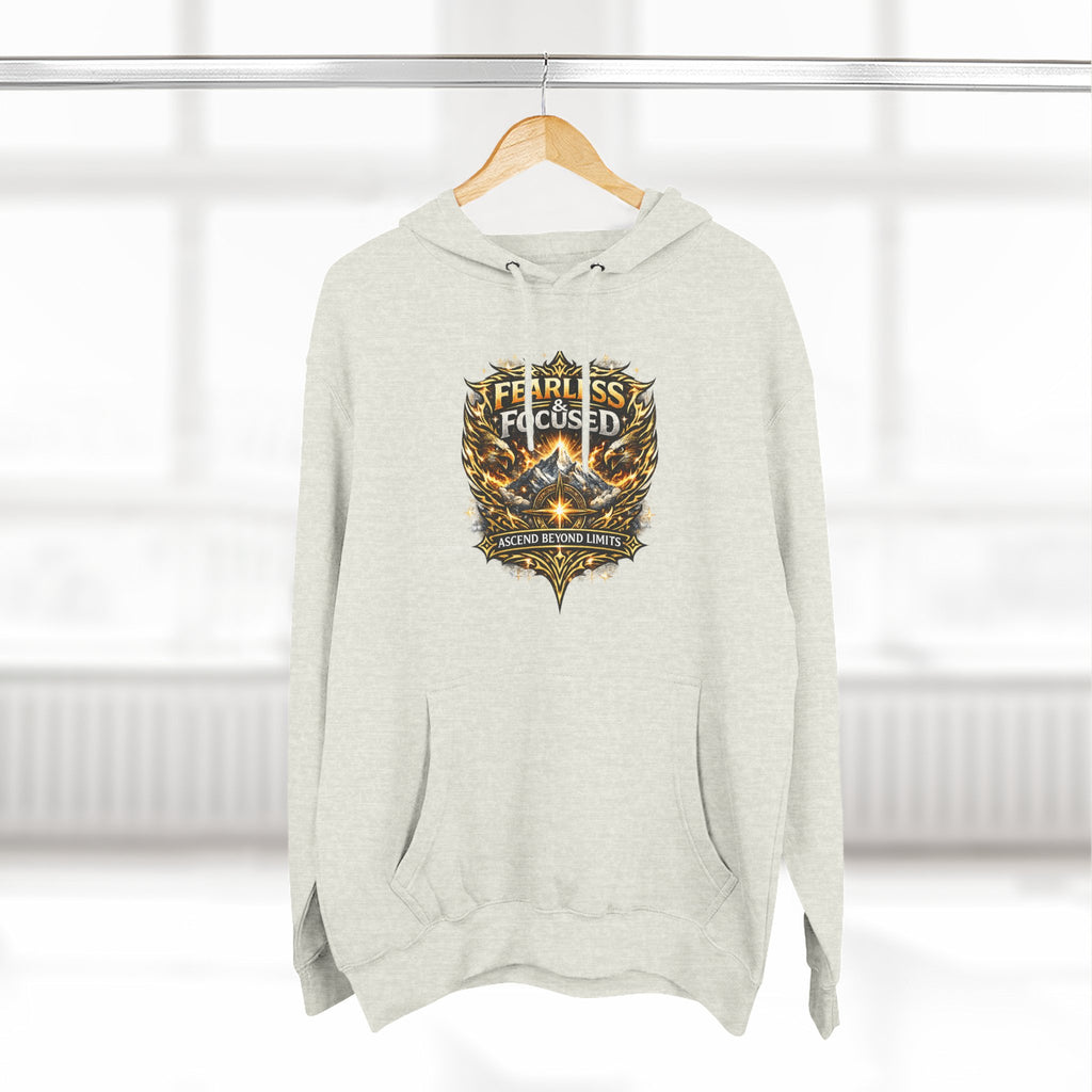 Fearless & Focused Shield Hoodie — Motivational Graphic Pullover