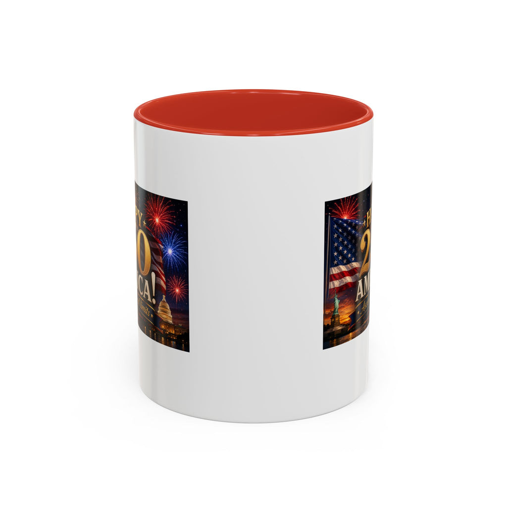 Happy 250 America Accent Coffee Mug — Patriotic Fireworks & Flag 11/15oz