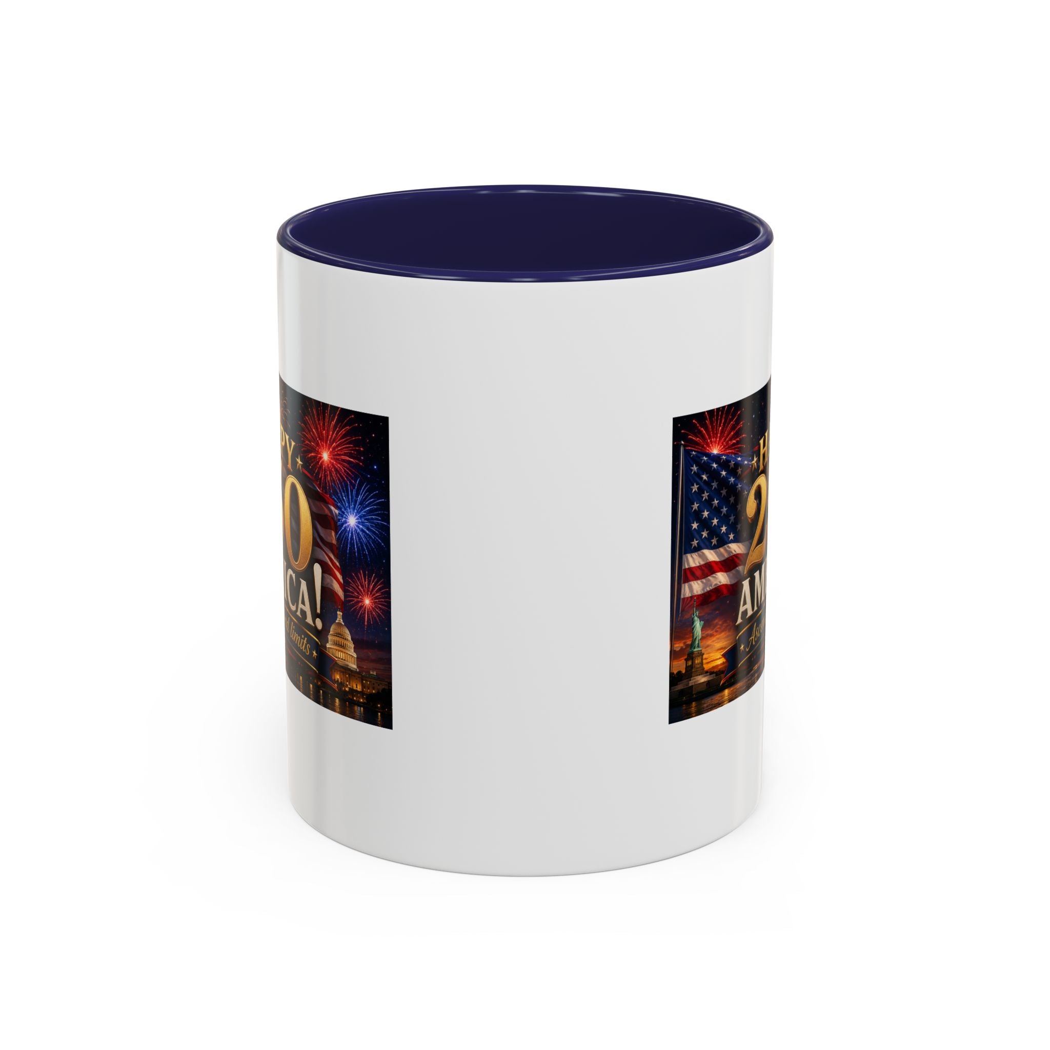 Happy 250 America Accent Coffee Mug — Patriotic Fireworks & Flag 11/15oz
