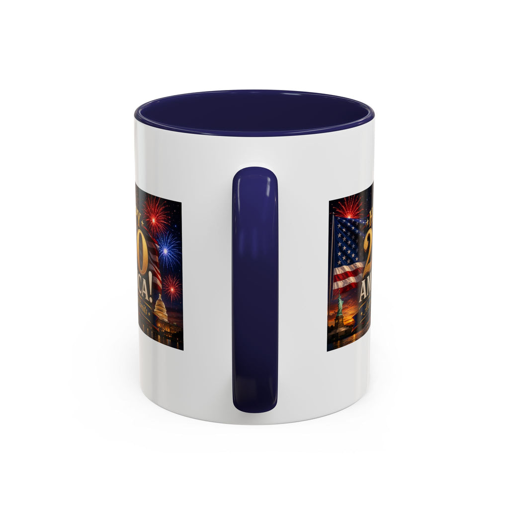 Happy 250 America Accent Coffee Mug — Patriotic Fireworks & Flag 11/15oz