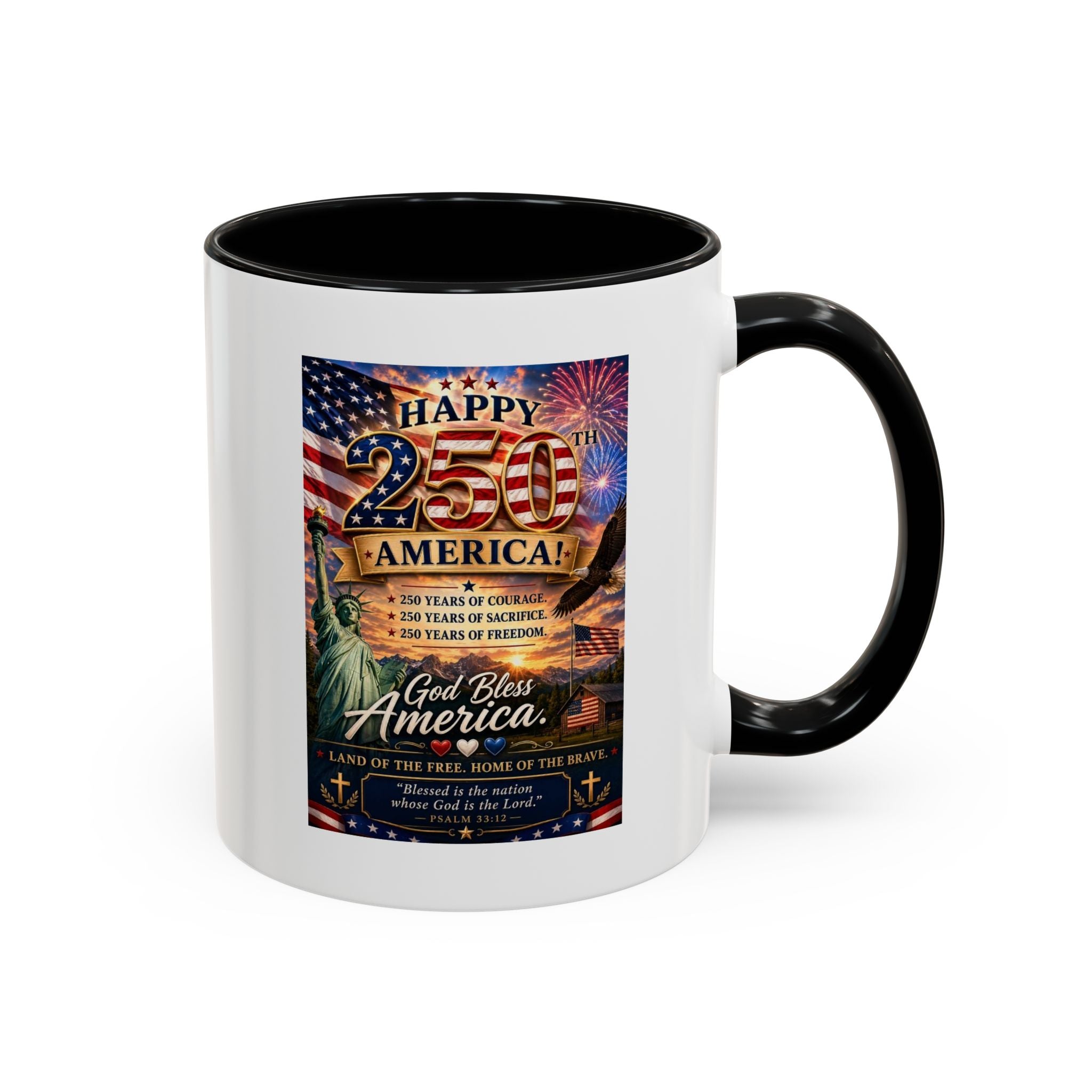 Patriotic Coffee Mug - "Happy 250 America!" Anniversary Design