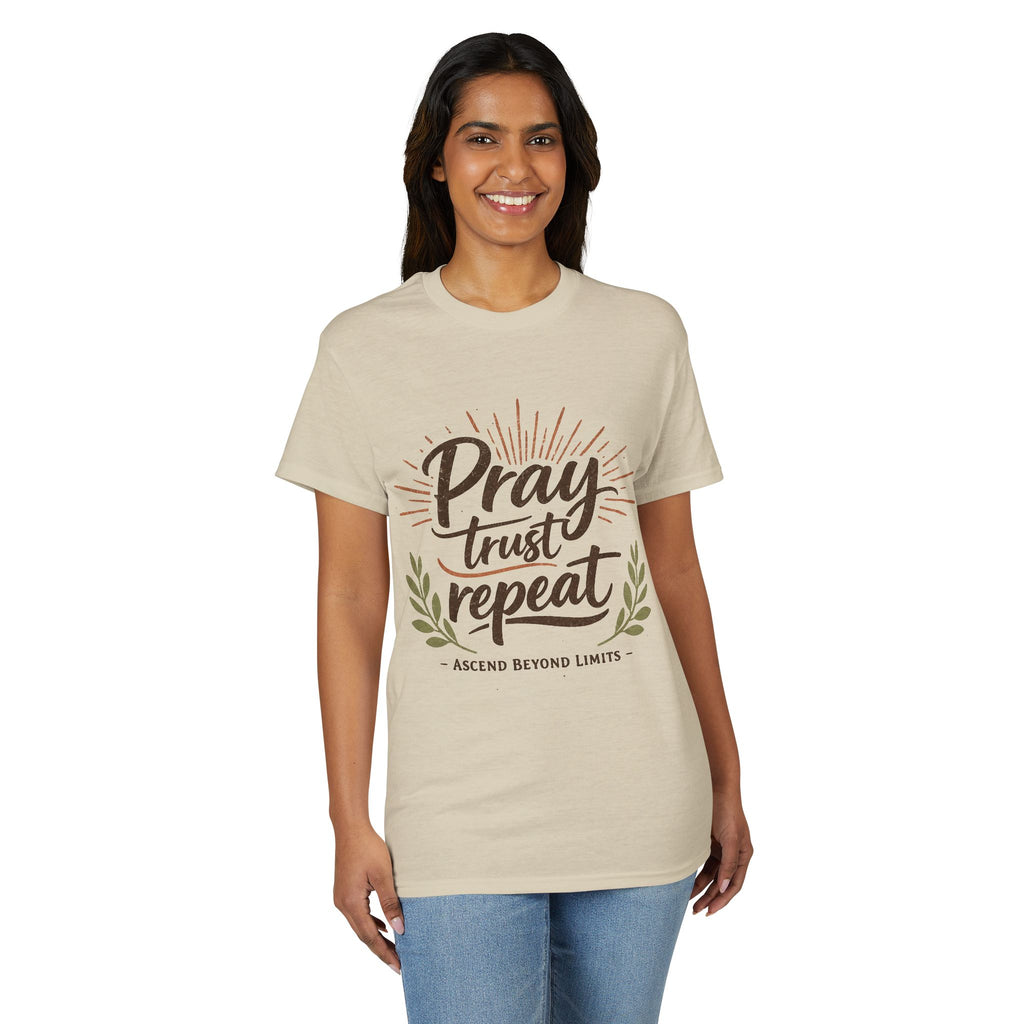 Pray Trust Repeat T-Shirt — Inspirational Christian Faith Tee