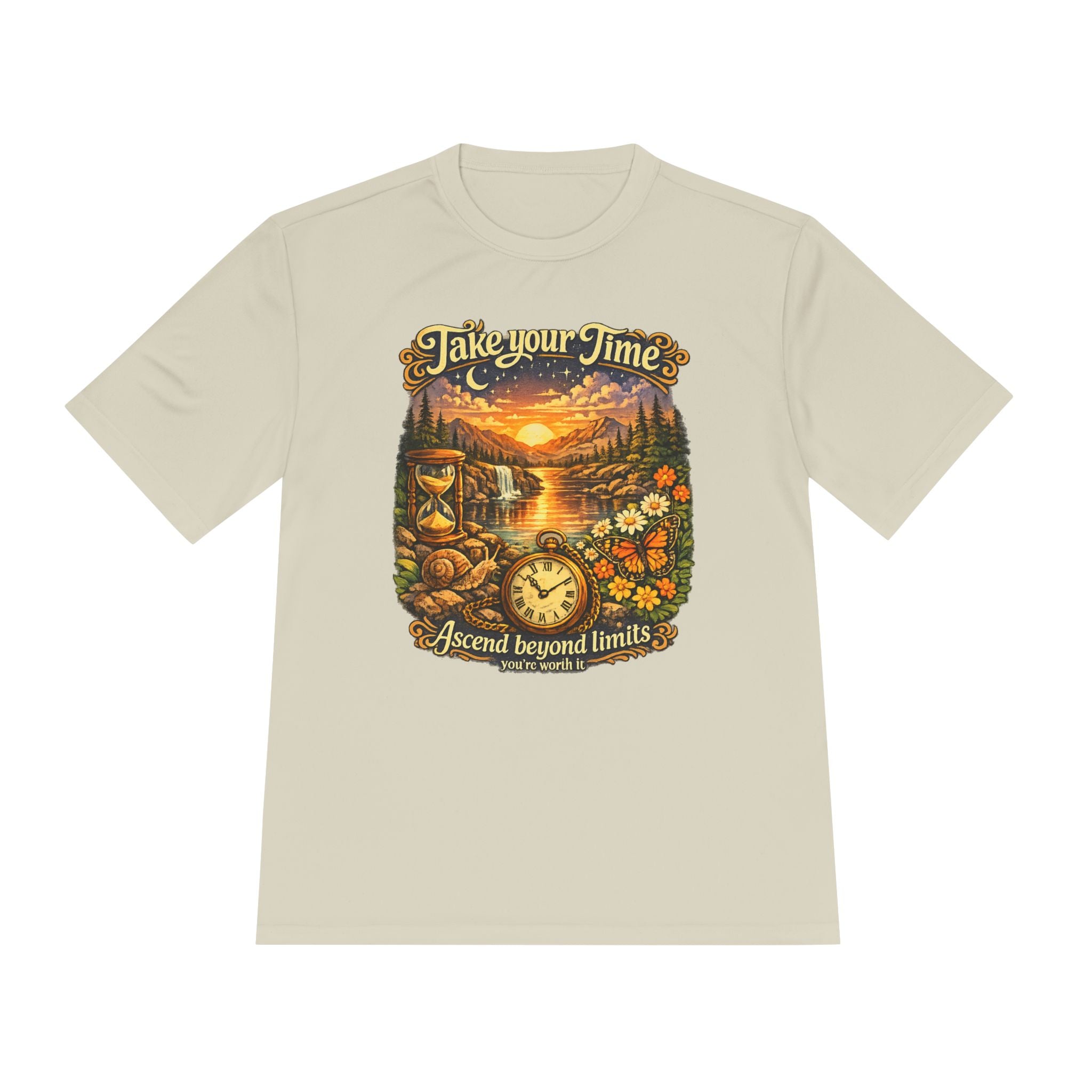 Take Your Time Scenic Tee — 'Take Your Time, Ascend Beyond Limits' Relaxed Vintage Nature Shirt
