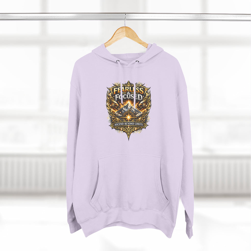 Fearless & Focused Shield Hoodie — Motivational Graphic Pullover