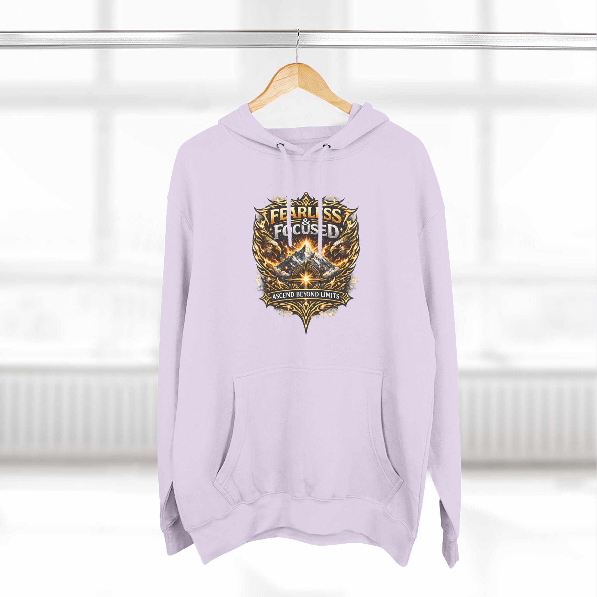 Fearless & Focused Shield Hoodie — Motivational Graphic Pullover