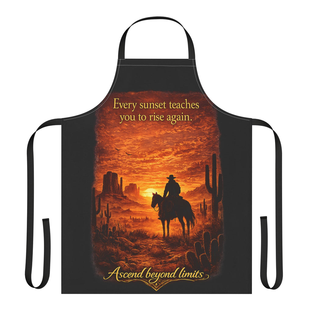 Cowboy Sunset Apron — "Every sunset teaches you to rise again" Kitchen Apron