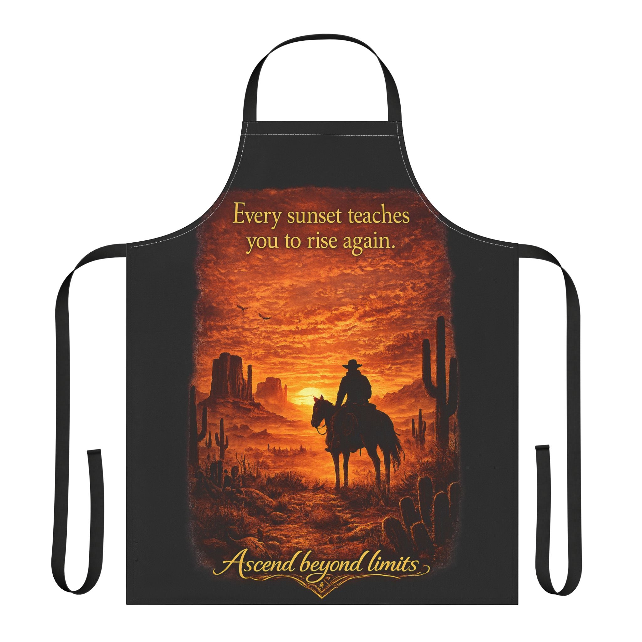 Cowboy Sunset Apron — "Every sunset teaches you to rise again" Kitchen Apron