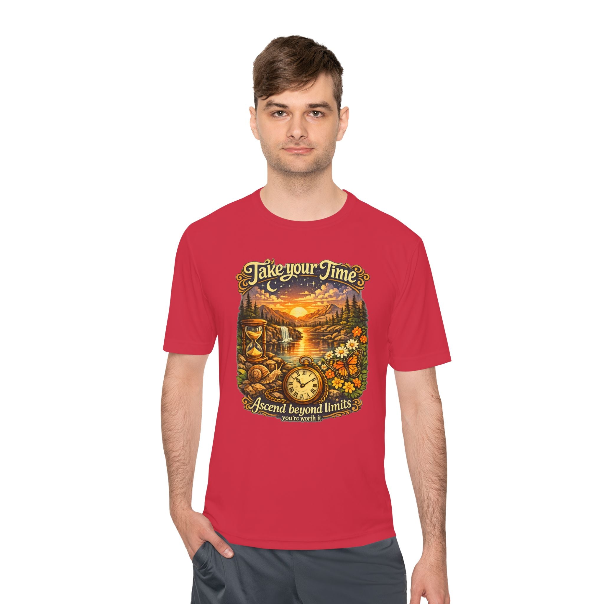 Take Your Time Scenic Tee — 'Take Your Time, Ascend Beyond Limits' Relaxed Vintage Nature Shirt