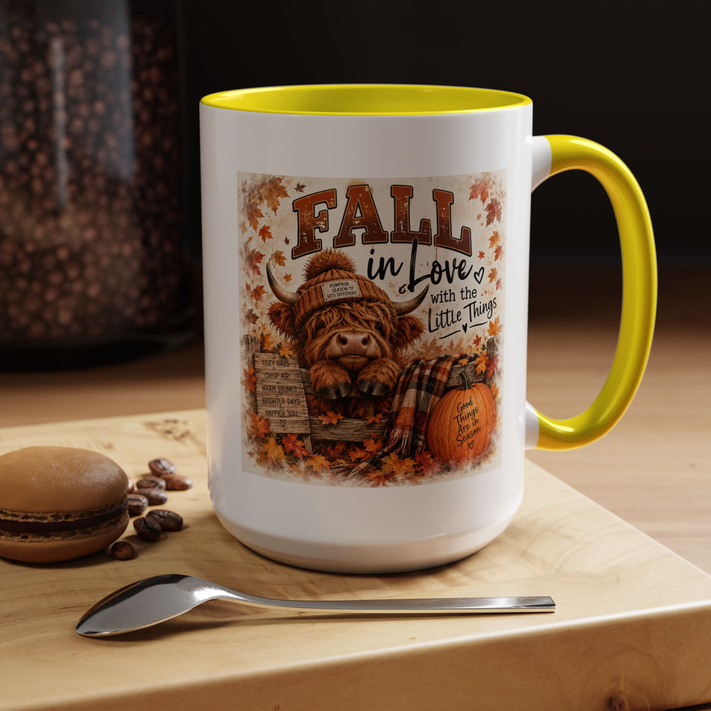 Fall in Love With the Little Things — Highland Cow Mug