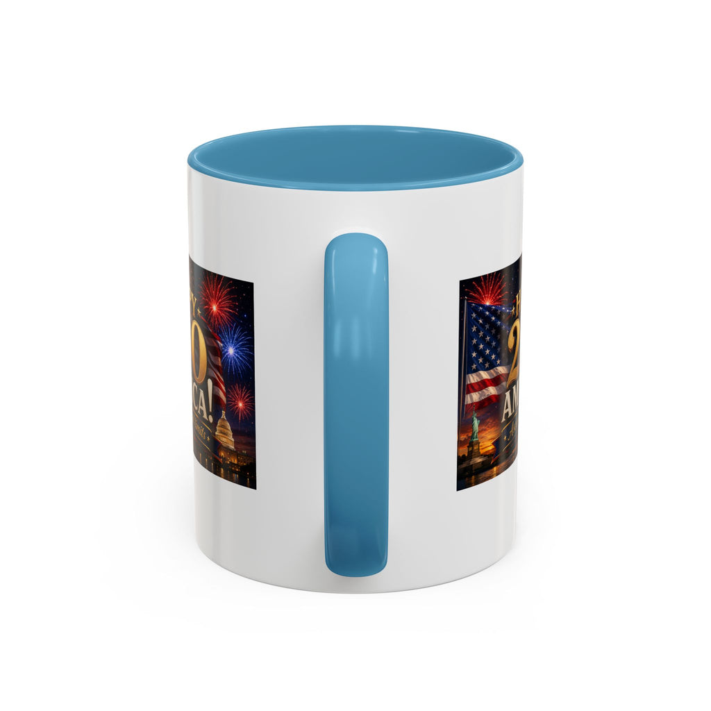 Happy 250 America Accent Coffee Mug — Patriotic Fireworks & Flag 11/15oz