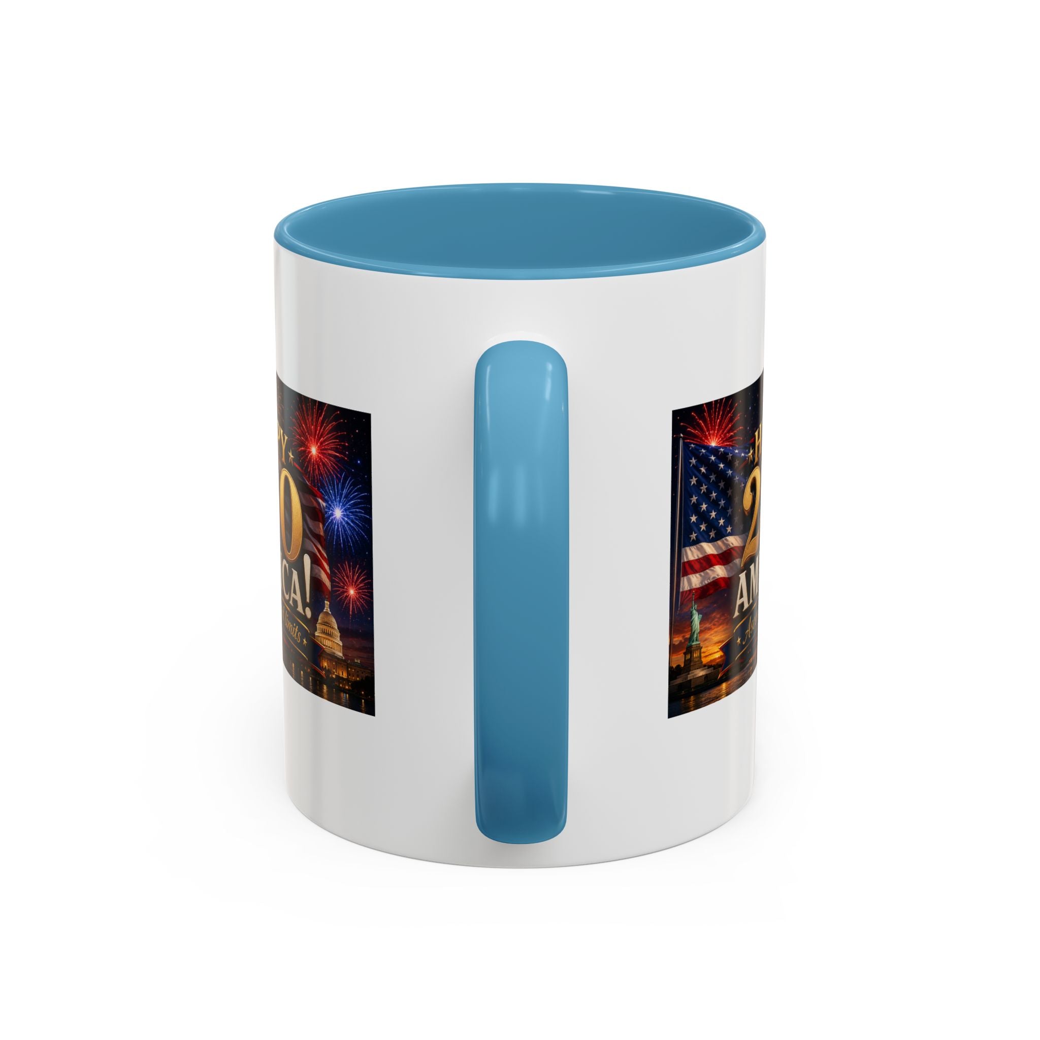 Happy 250 America Accent Coffee Mug — Patriotic Fireworks & Flag 11/15oz