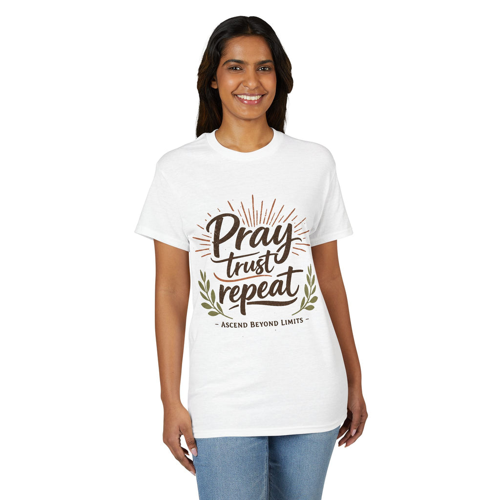 Pray Trust Repeat T-Shirt — Inspirational Christian Faith Tee