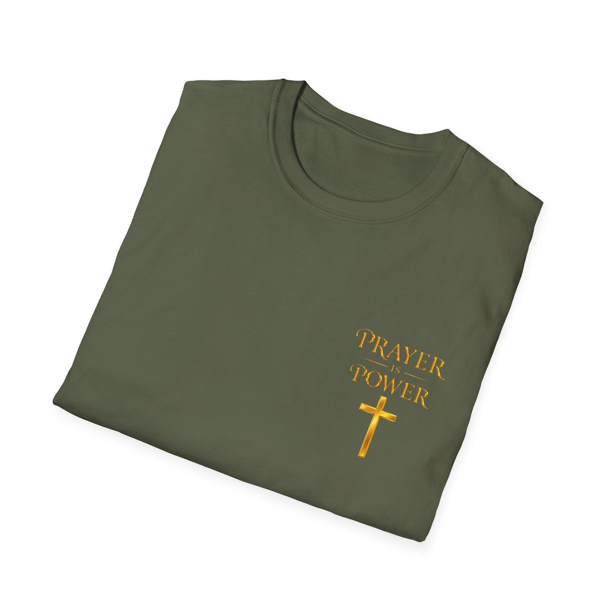 Prayer is  Power T-Shirt — Bible Verse Mark 11:24 on back of shirt