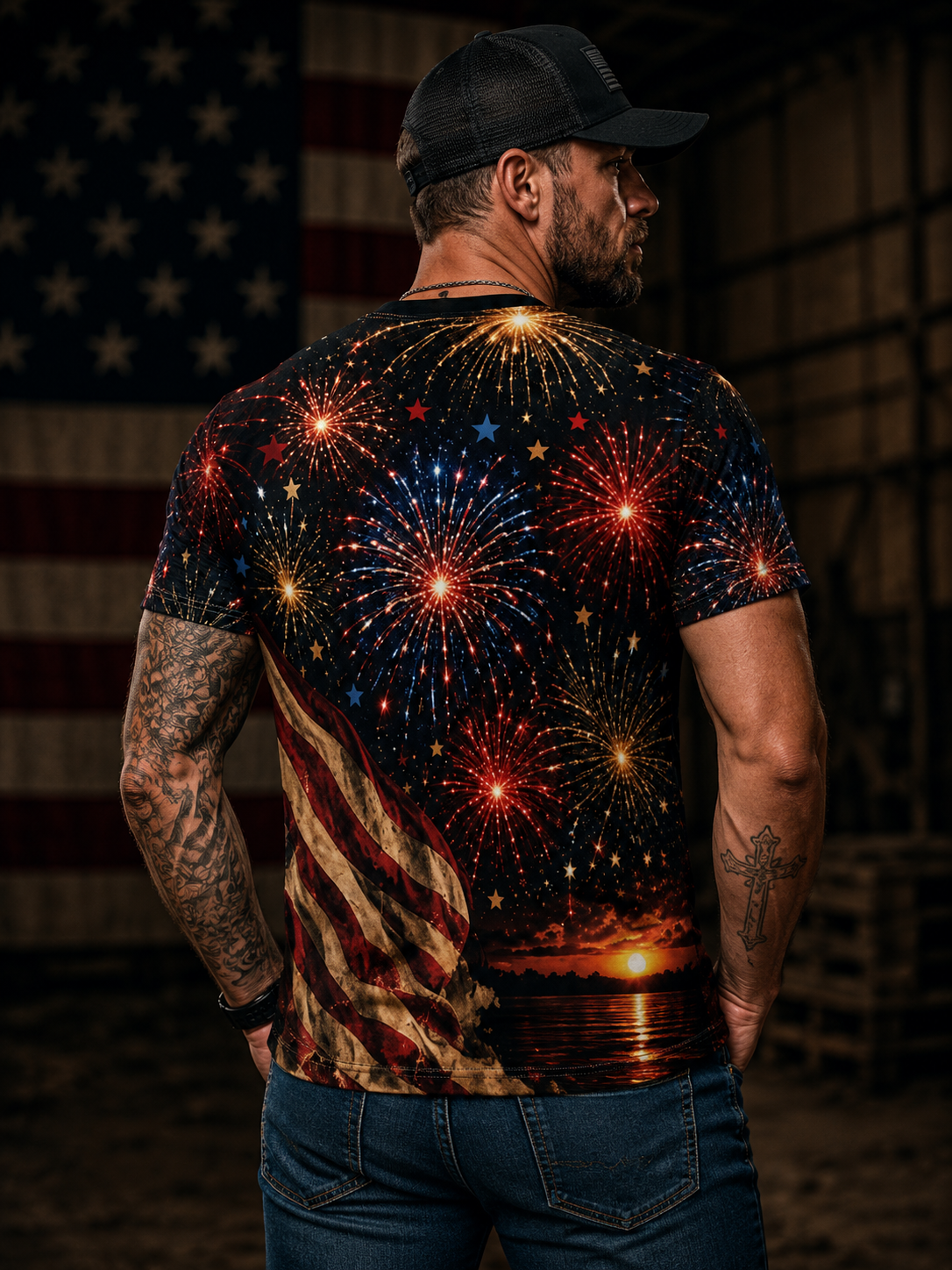 Fourth of July Tee - "Happy Fourth of July! God Bless America" All-Over Print