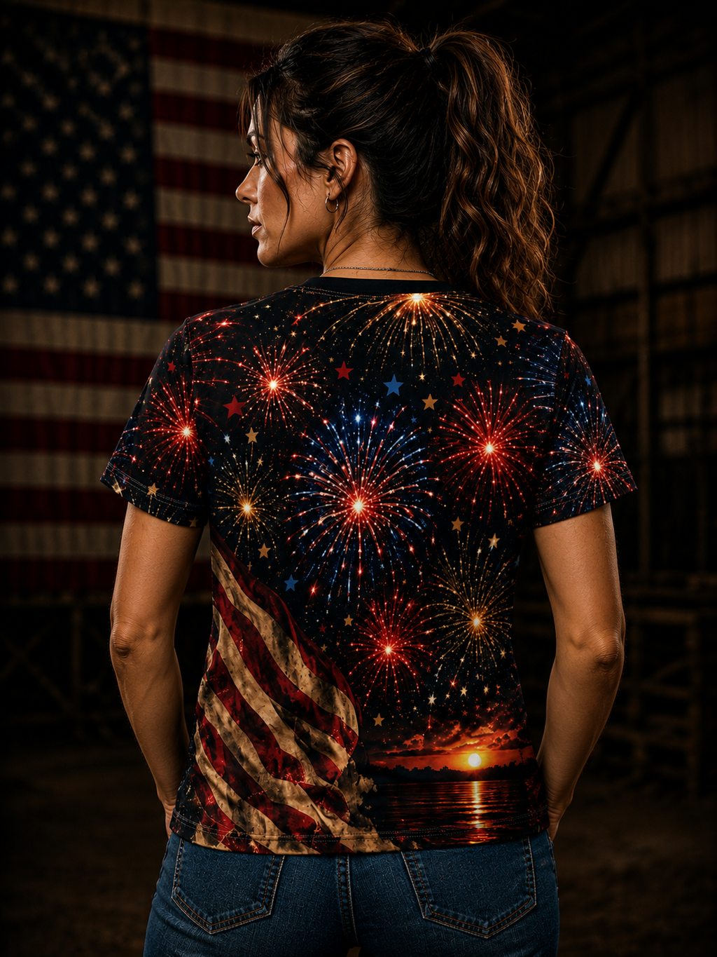 Fourth of July Tee - "Happy Fourth of July! God Bless America" All-Over Print