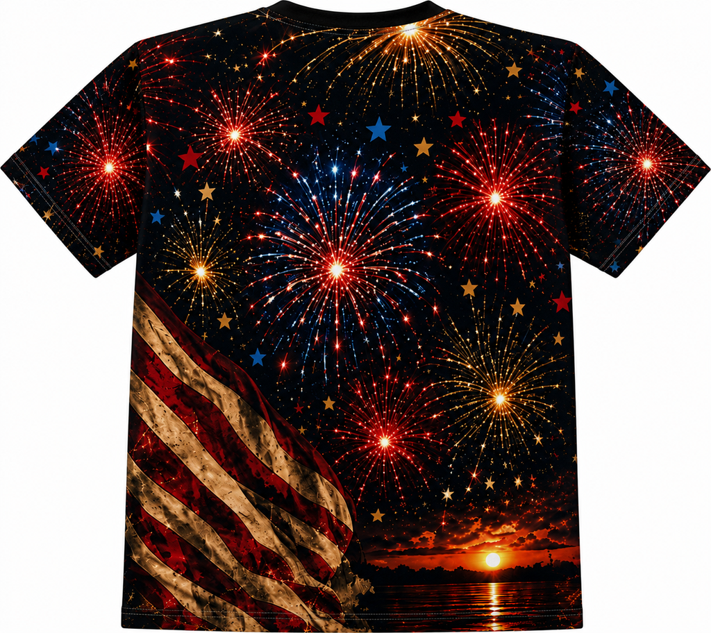 Fourth of July Tee - "Happy Fourth of July! God Bless America" All-Over Print