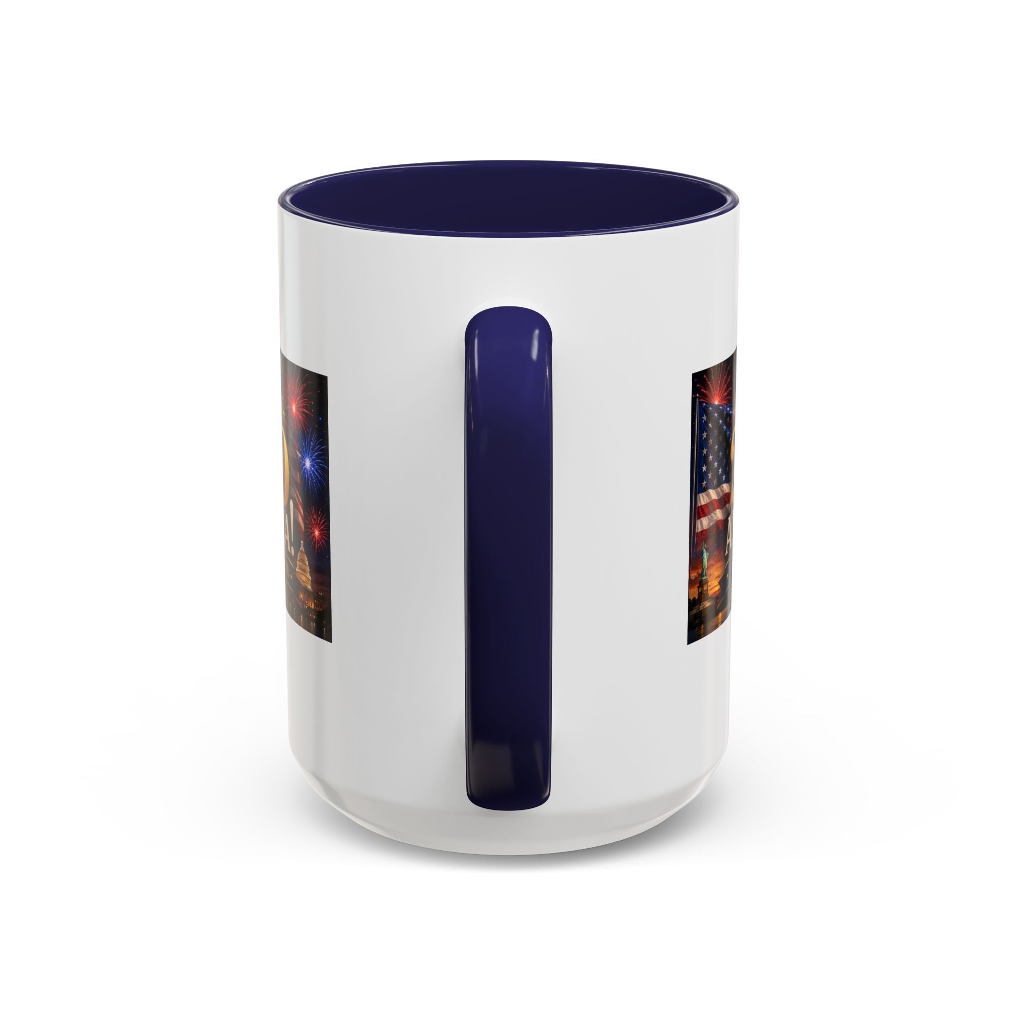 Happy 250 America Accent Coffee Mug — Patriotic Fireworks & Flag 11/15oz