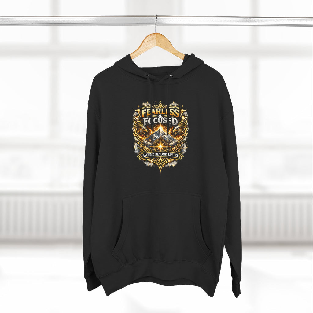 Fearless & Focused Shield Hoodie — Motivational Graphic Pullover