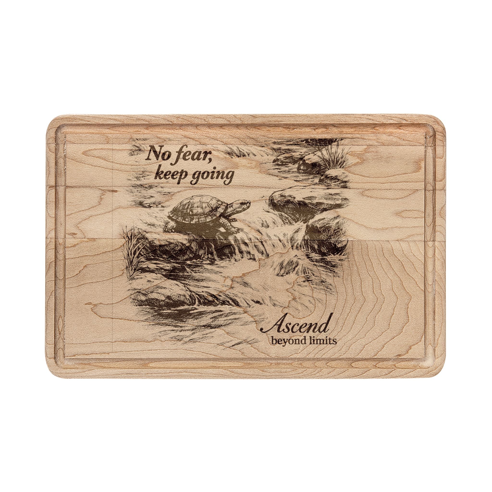 9in x 6in Engraved Turtle Cutting Board — “No fear, keep going” Motivational Kitchen decor Gift