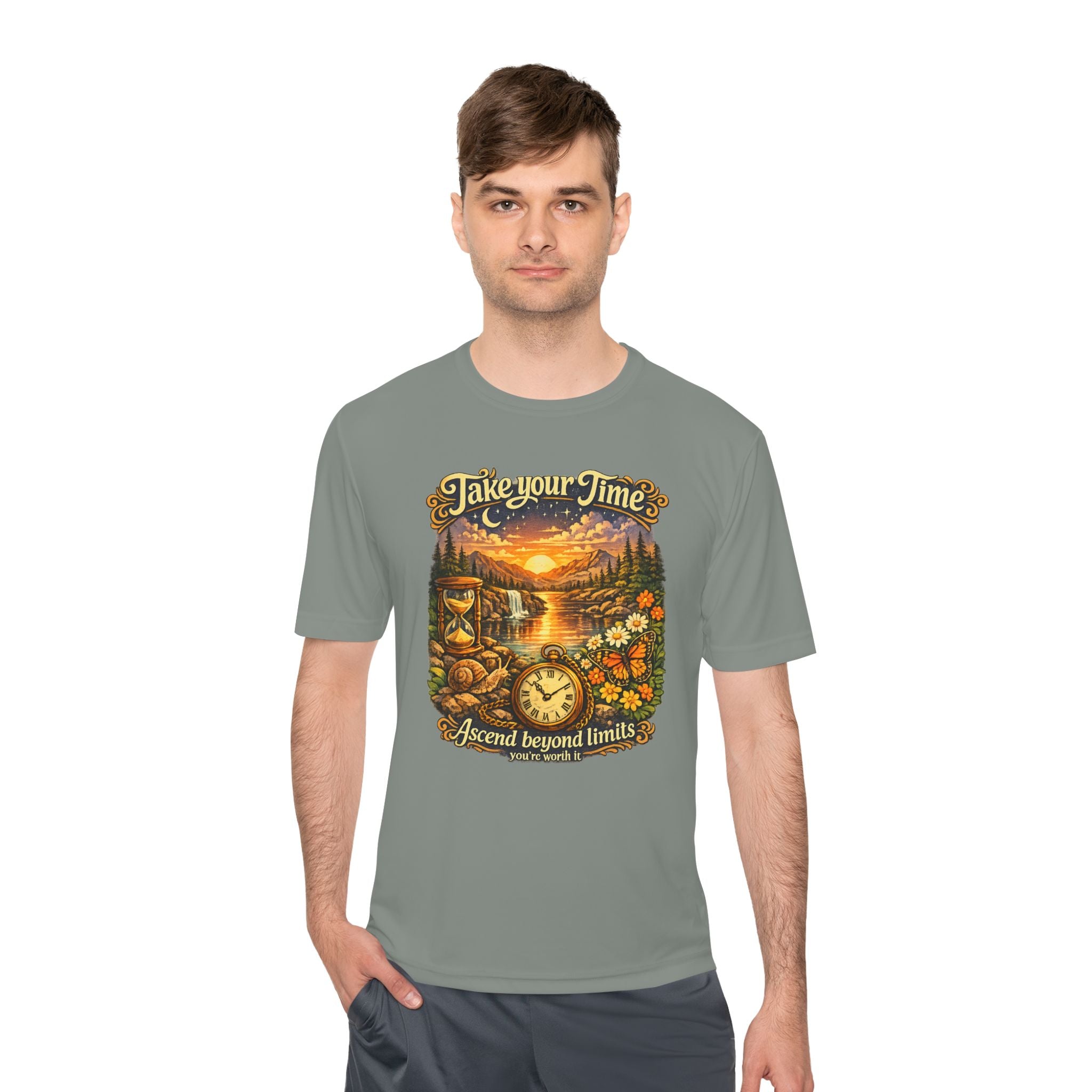 Take Your Time Scenic Tee — 'Take Your Time, Ascend Beyond Limits' Relaxed Vintage Nature Shirt