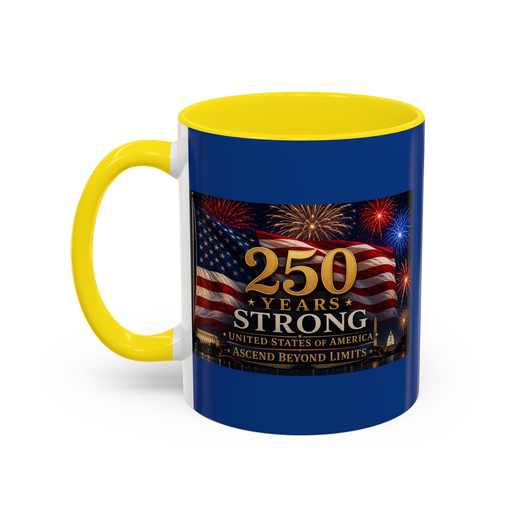 250 Years America Strong Coffee Mug — Patriotic USA Anniversary 11/15oz
