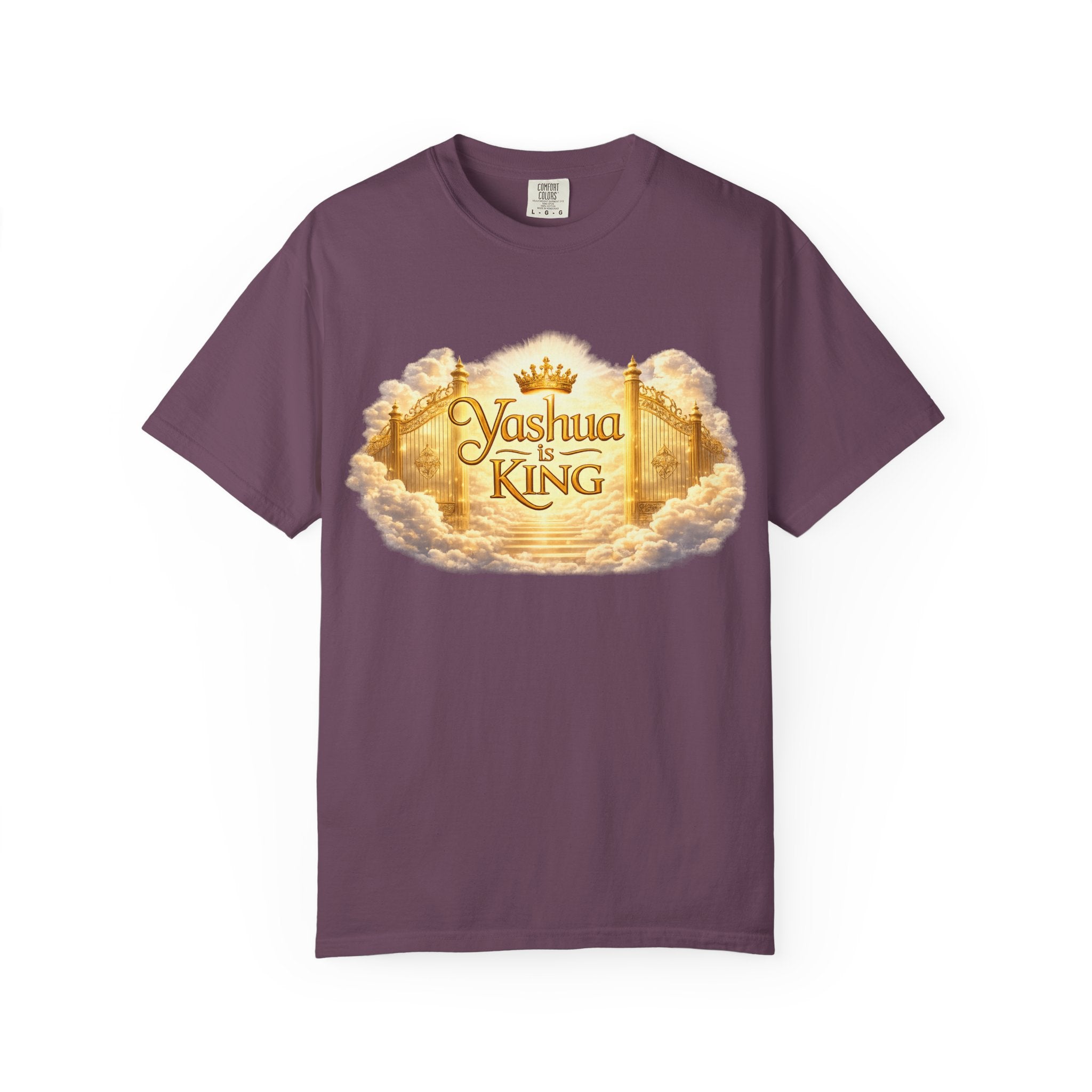 Yashua Is King T‑Shirt — Heavenly Gold Faith Tee (Back: "Ascend beyond limits")