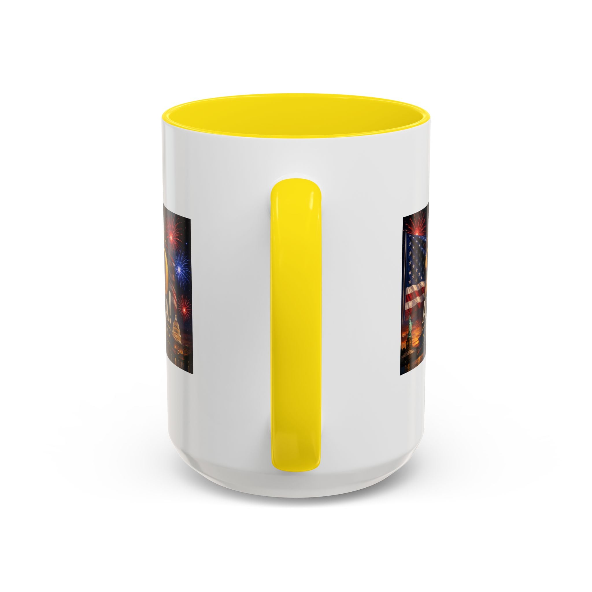Happy 250 America Accent Coffee Mug — Patriotic Fireworks & Flag 11/15oz